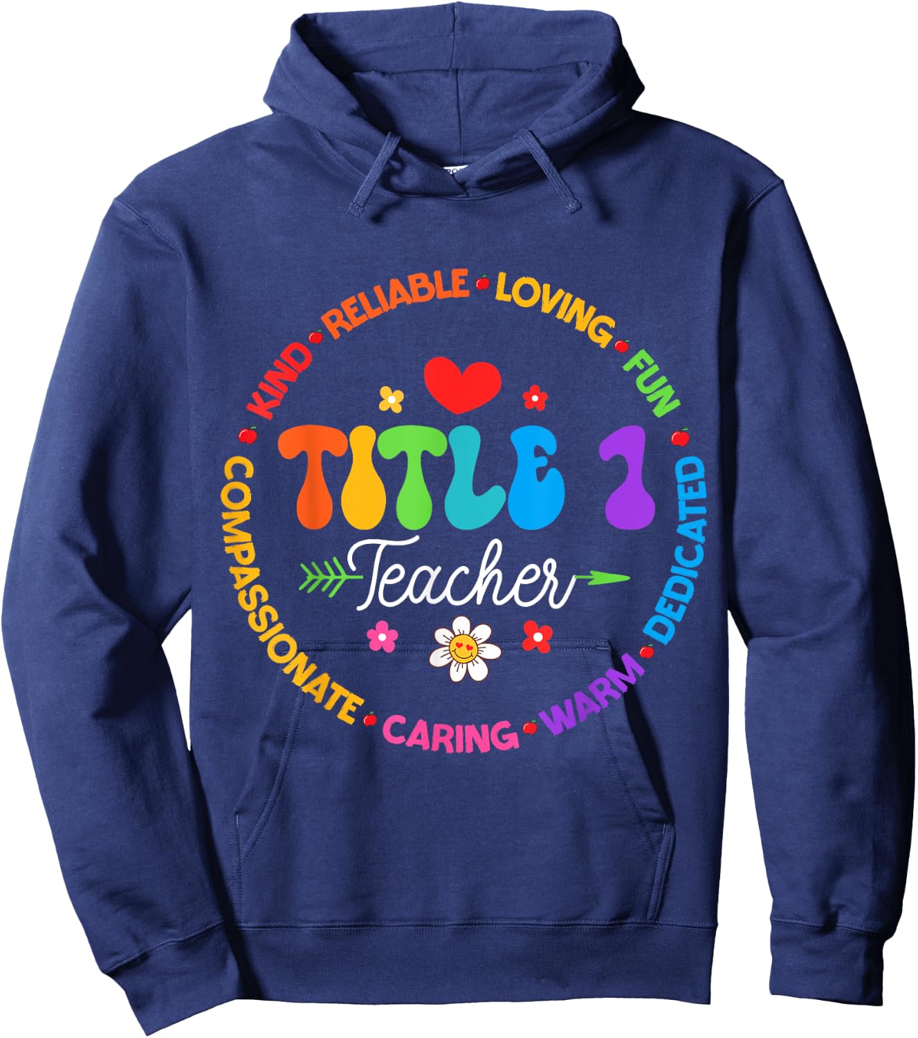 Groovy Title 1 teacher squad cute title 1 Reading Hoodie - Hoodie | Navy