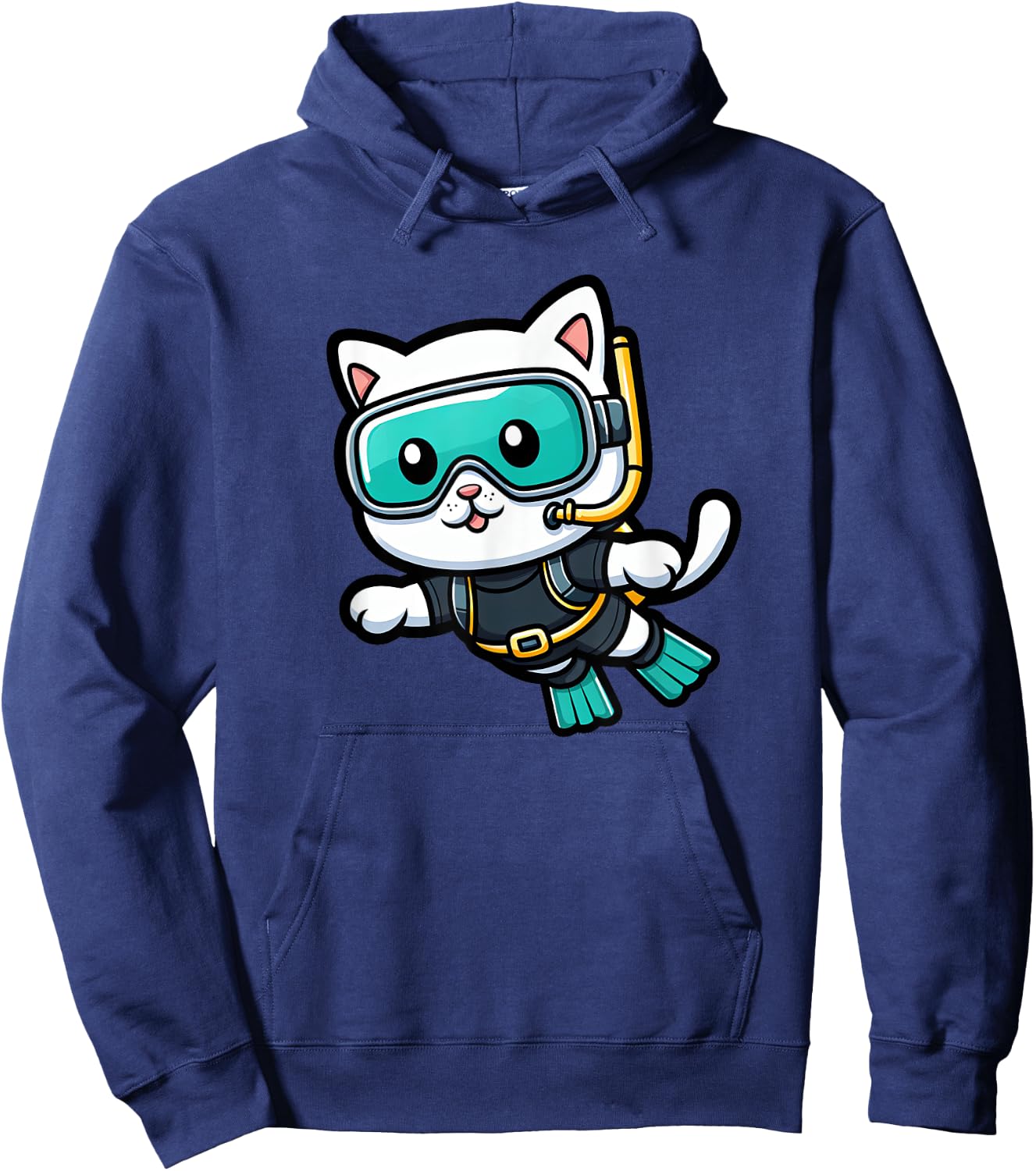 White Cat Scuba Diving Pet Funny Snorkeling Men Women Girls Kids Hoodie - Hoodie | Navy
