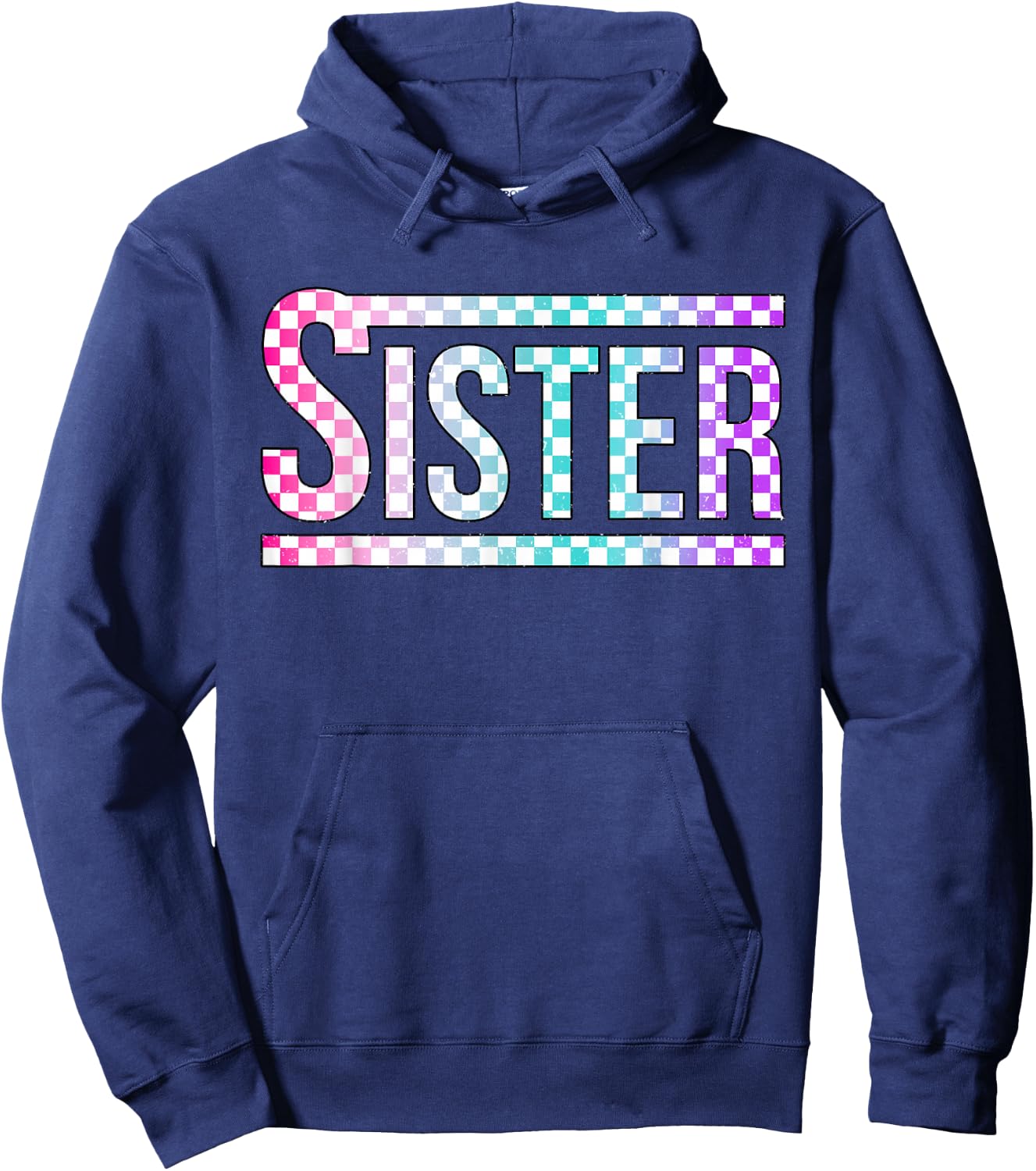 Sister Checkered Tie Dye Family Mother's Day Pit Crew Women Hoodie - Hoodie | Navy