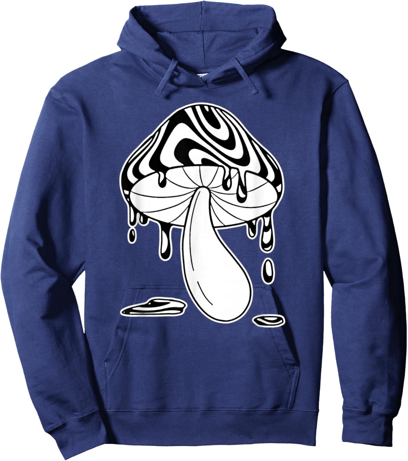 Trippy Mushroom Drippy Blackwork Hoodie - Hoodie | Navy