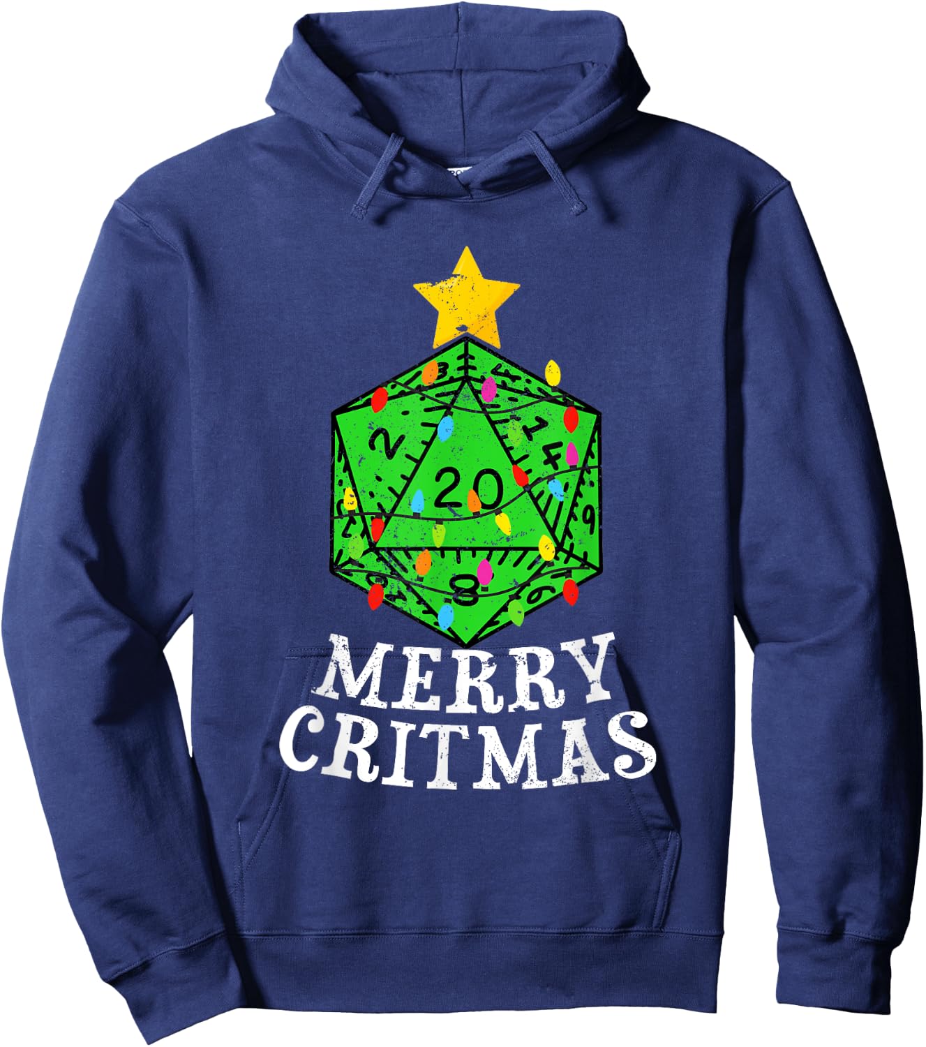 Merry Critmas D20 RPG Christmas Tree RPG Gamer Gaming Xmas Hoodie - Hoodie | Navy