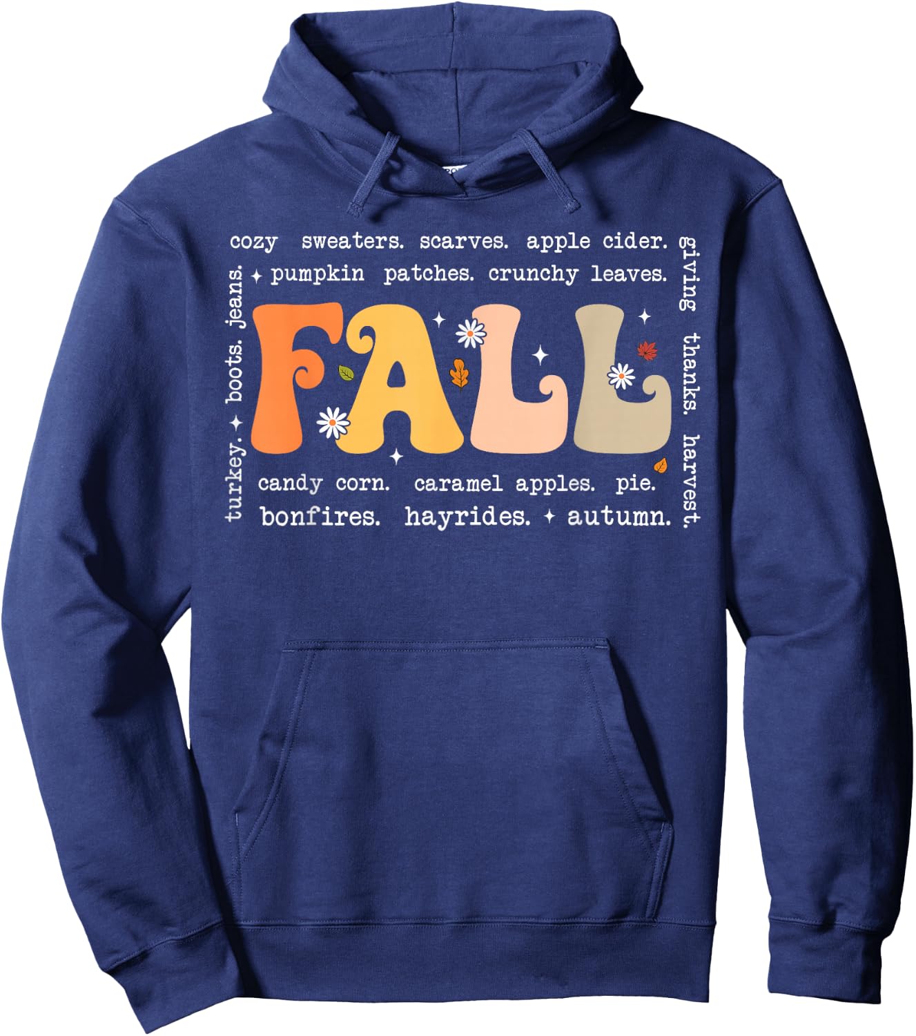 Fall Words Hello Fall Autumn Thanksgiving Pumpkin Season Hoodie - Hoodie | Navy