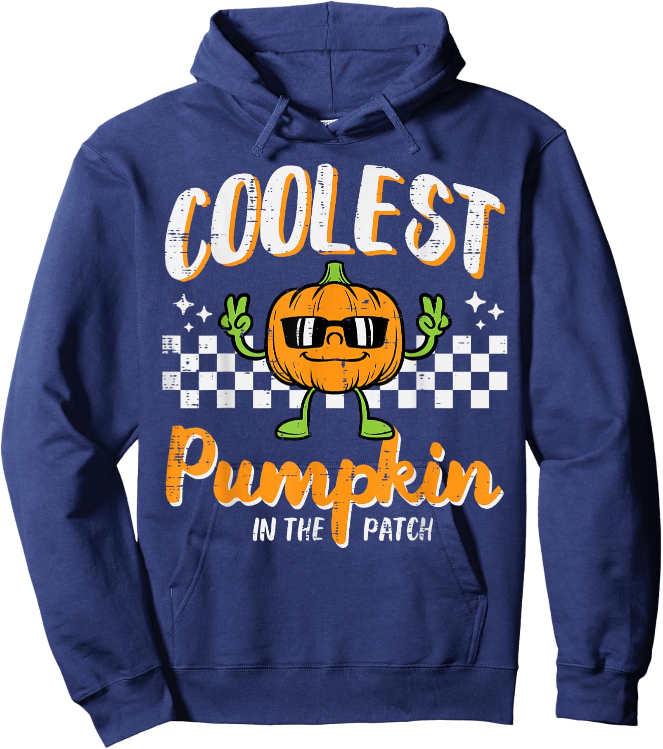 Coolest Pumpkin In Patch Halloween Retro Costume Groovy Boys Hoodie - Hoodie | Navy