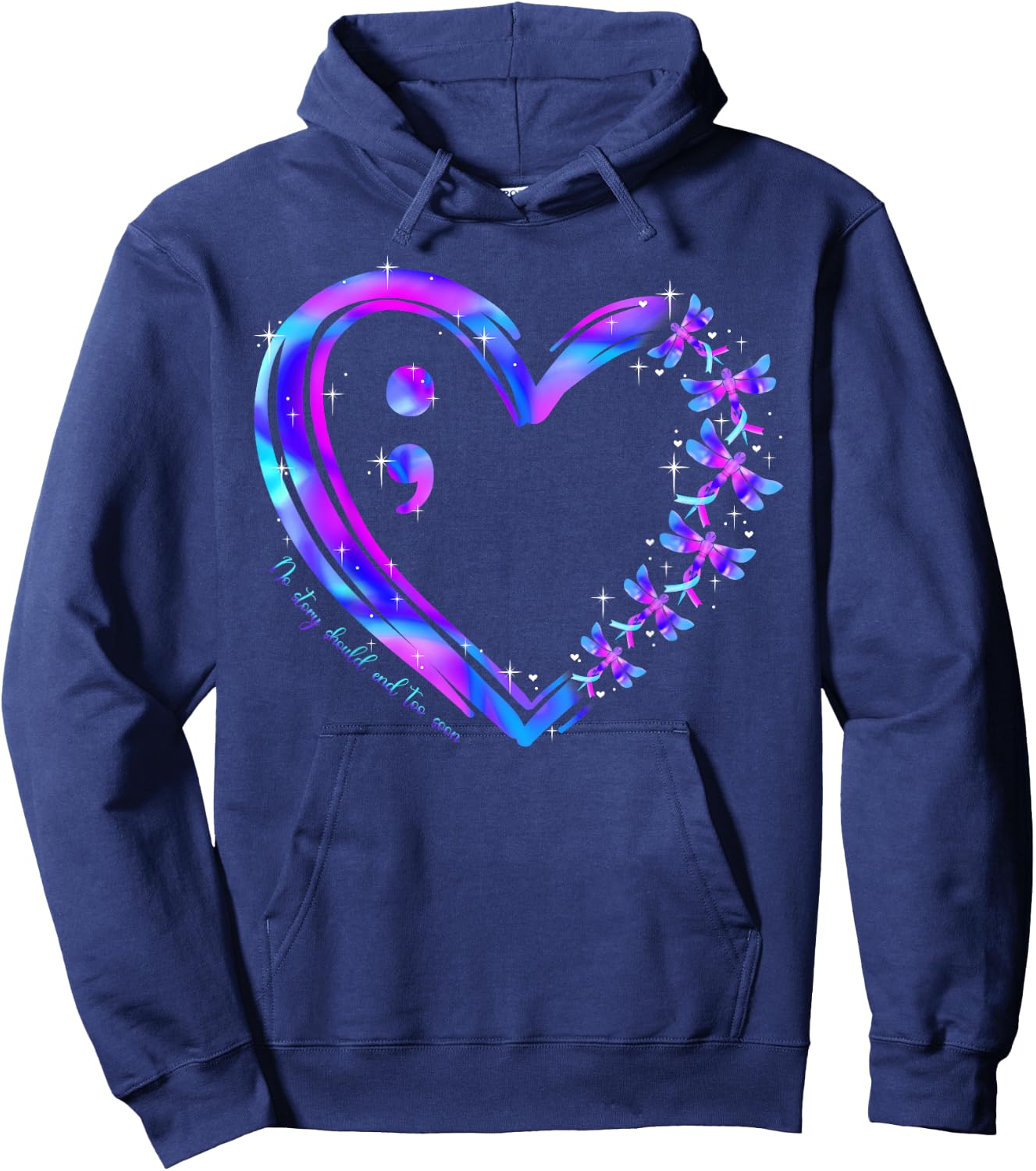 Suicide Prevention Awareness Teal Purple Heart Dragonfly Hoodie - Hoodie | Navy