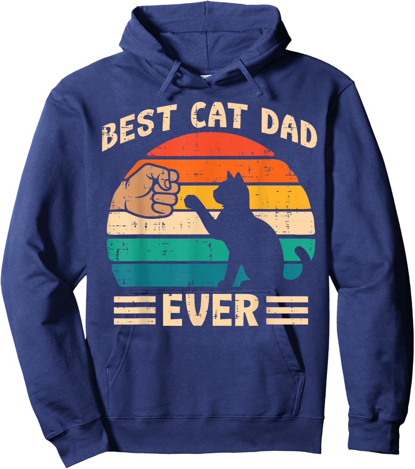 Best Cat Dad Ever Fist Bump Retro Fathers Day Fur Papa Daddy Hoodie - Hoodie | Navy