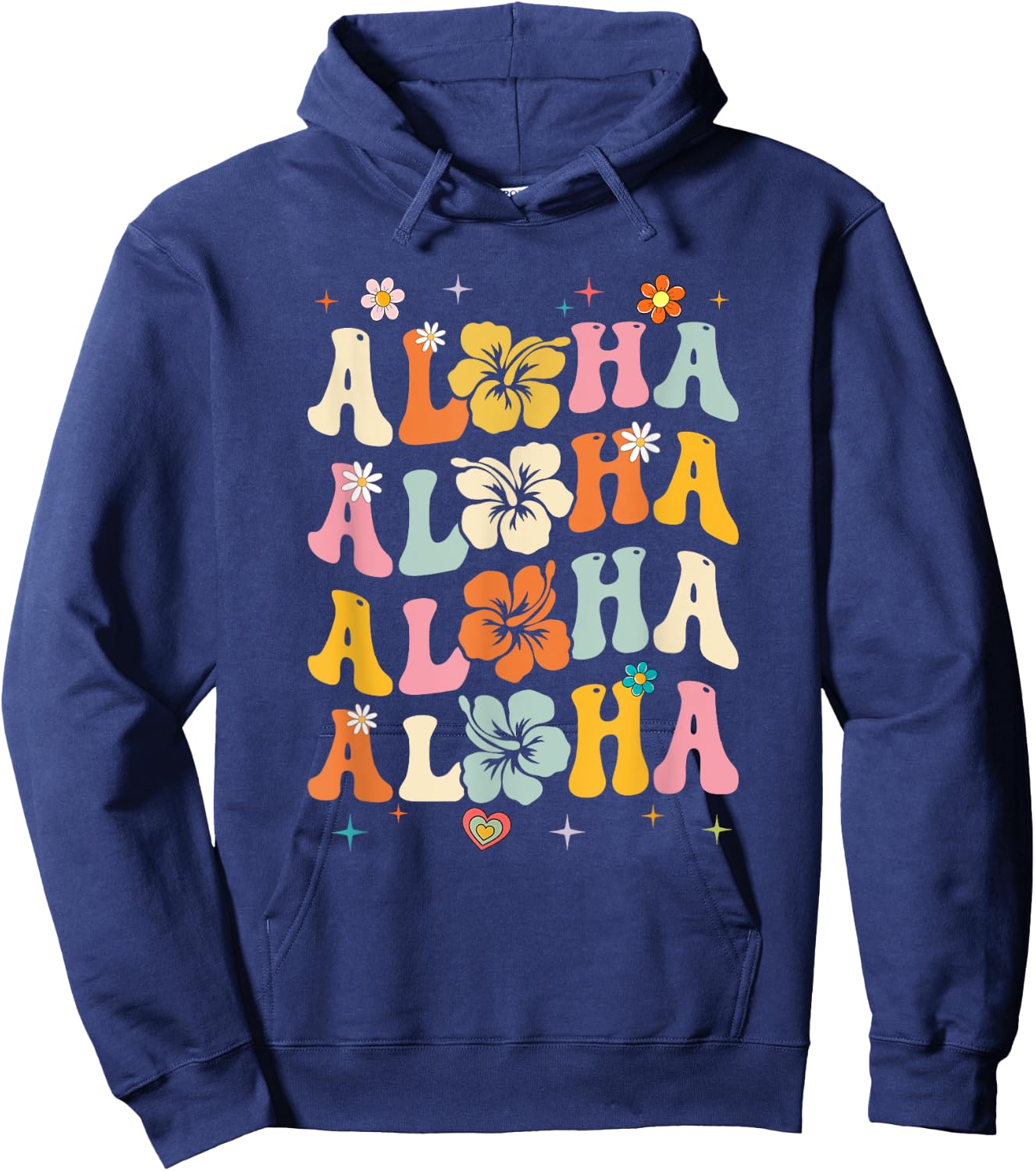Aloha Women Hawaii Family Vacation Trip Girls Summer Groovy Hoodie - Hoodie | Navy