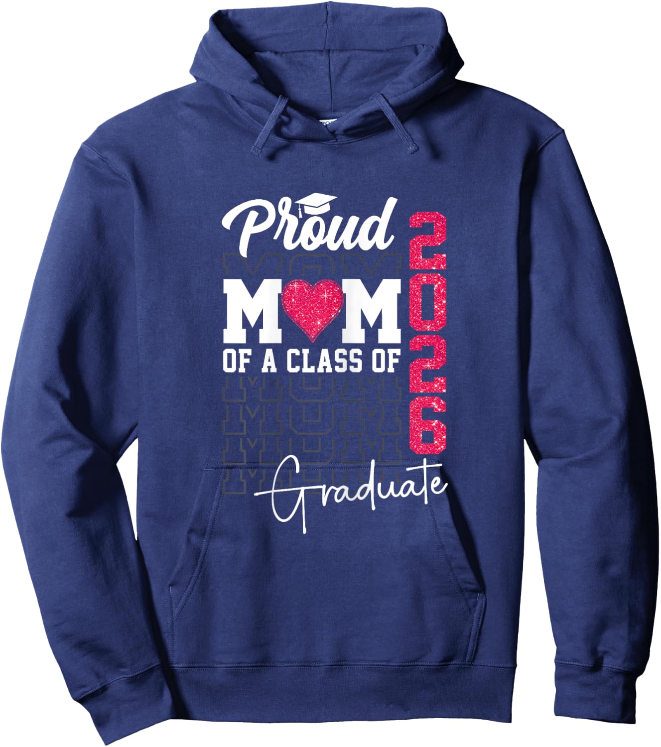 Proud Mom of a Class of 2026 Graduate Retro Senior Mom 2026 Hoodie - Hoodie | Navy