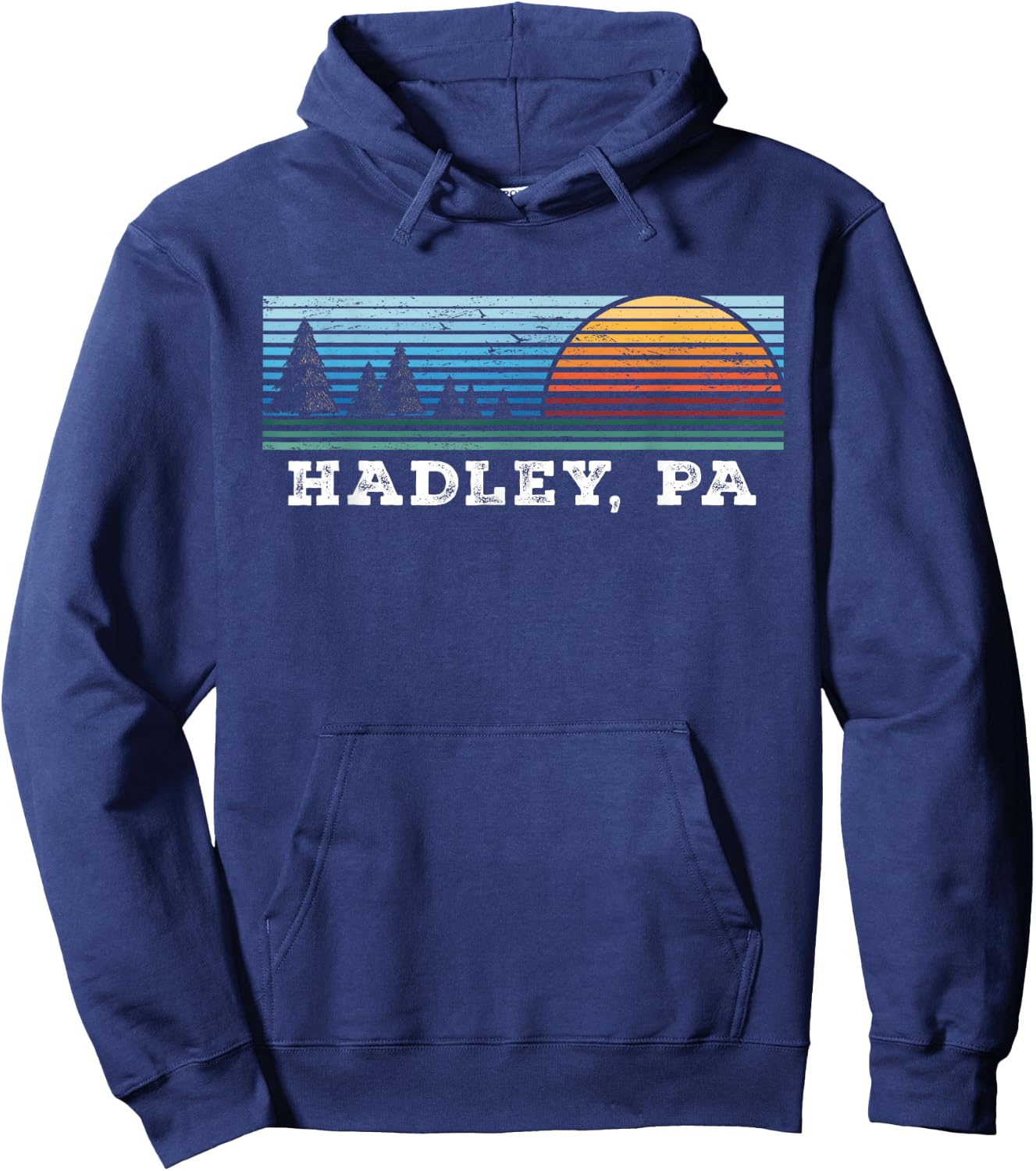 Retro Sunset Stripes Hadley, Pennsylvania Hoodie - Hoodie | Navy