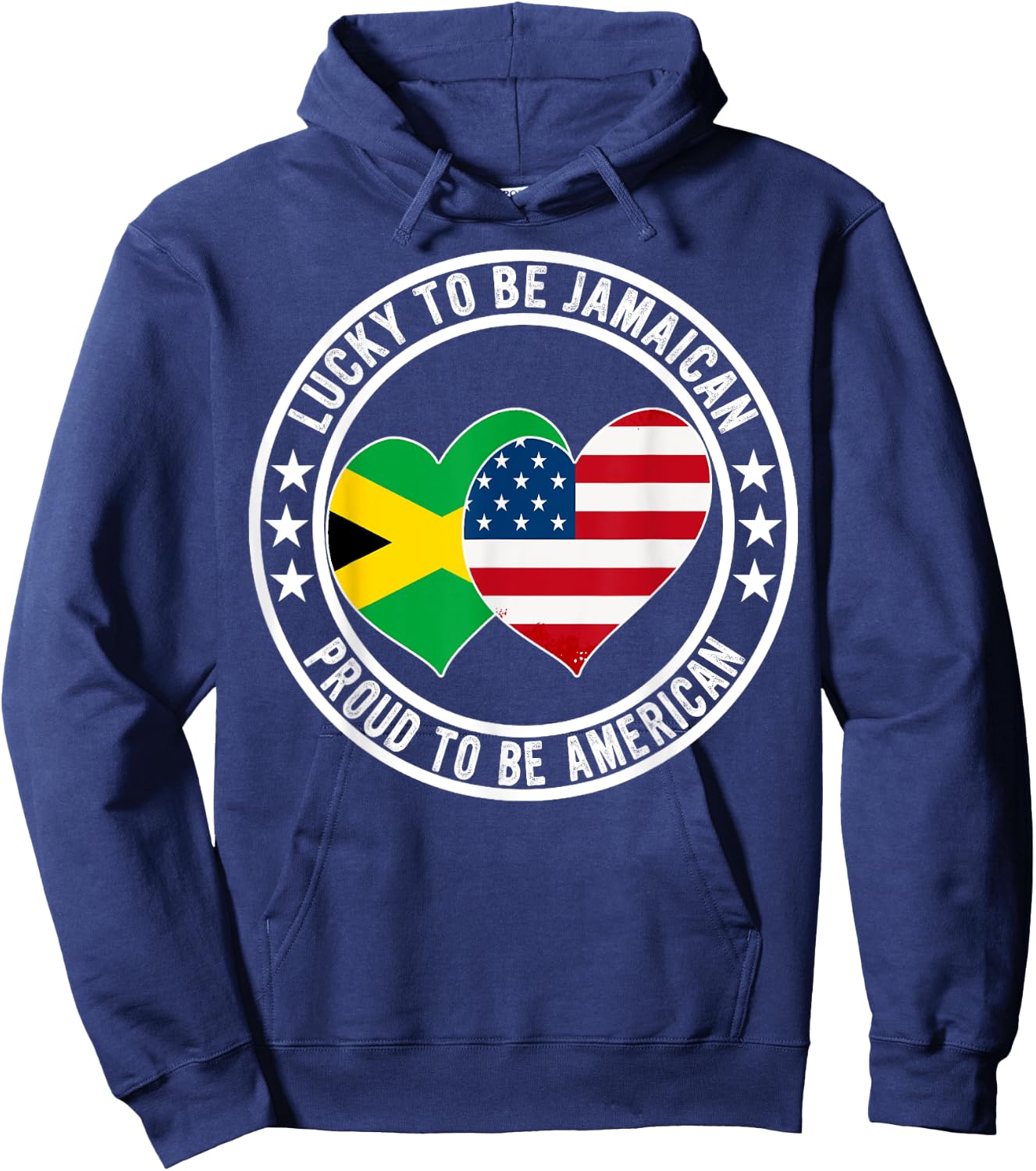 Lucky To Be Jamaican Proud To Be American Jamaica US Flag Hoodie - Hoodie | Navy