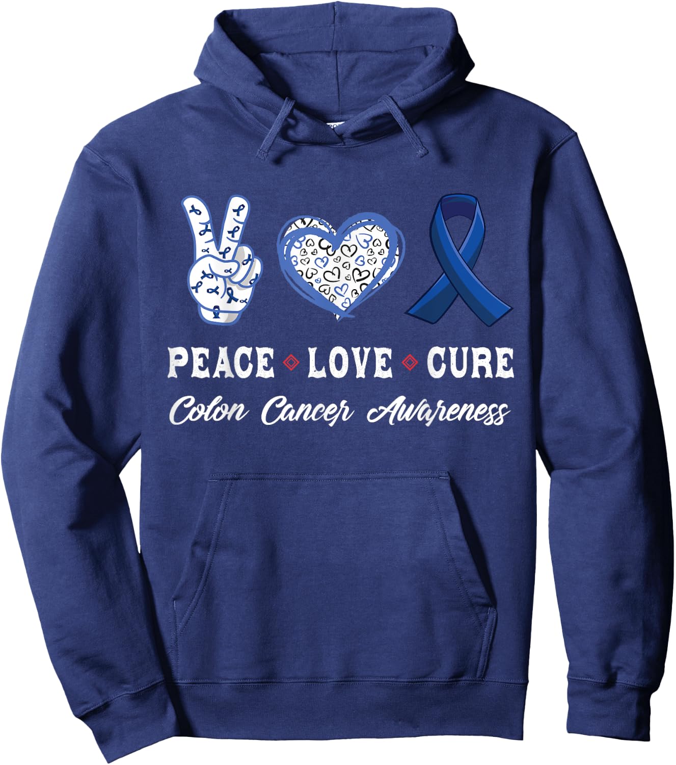 Peace Love cure Colon Cancer awareness men women Kids Hoodie - Hoodie | Navy