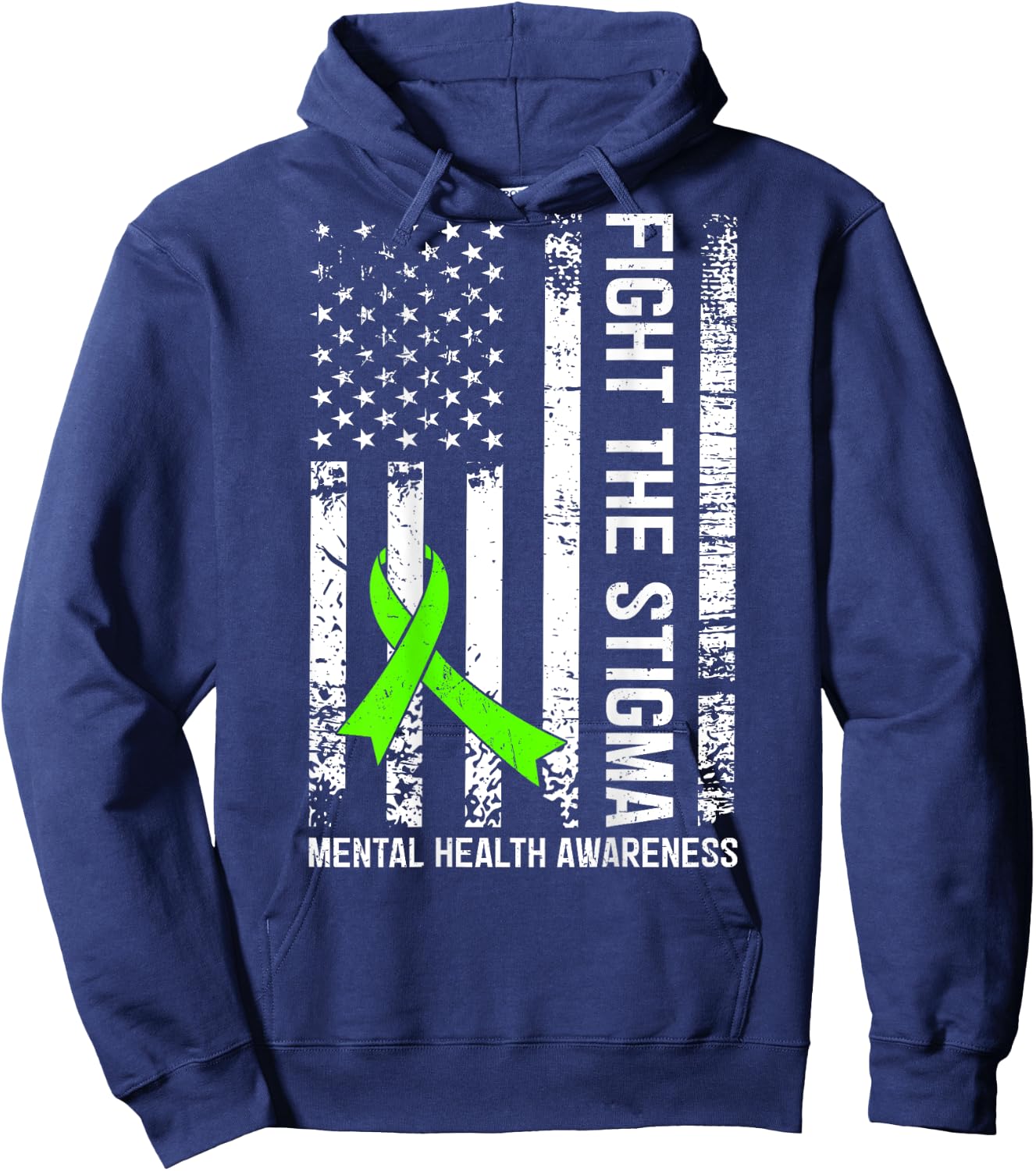 (On Back) Mental Health Awareness Month Fight the Stigma Hoodie - Hoodie | Navy