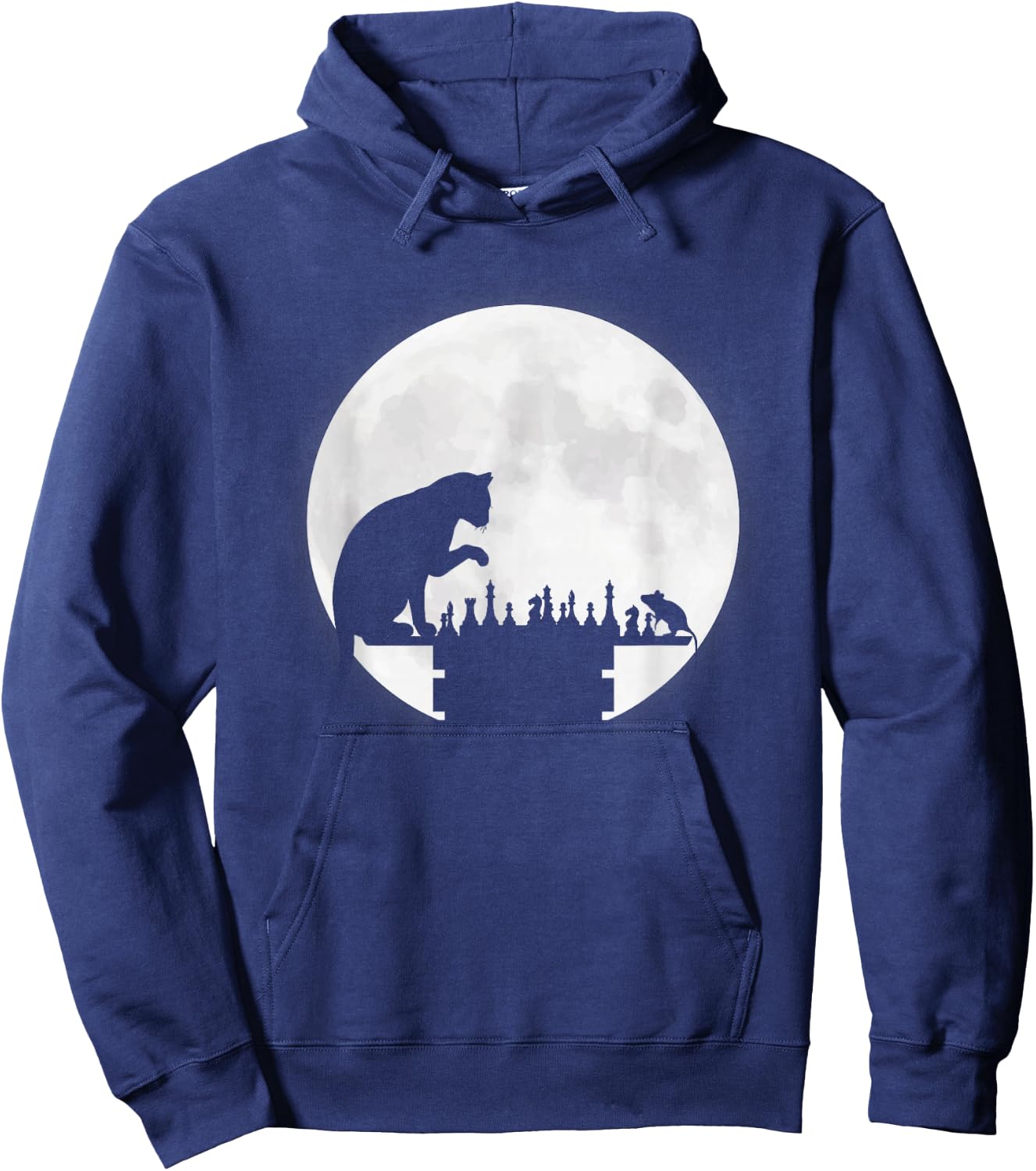 Funny Chess Board Cat Mouse Chess Playing Moon Graphics Gift Hoodie - Hoodie | Navy