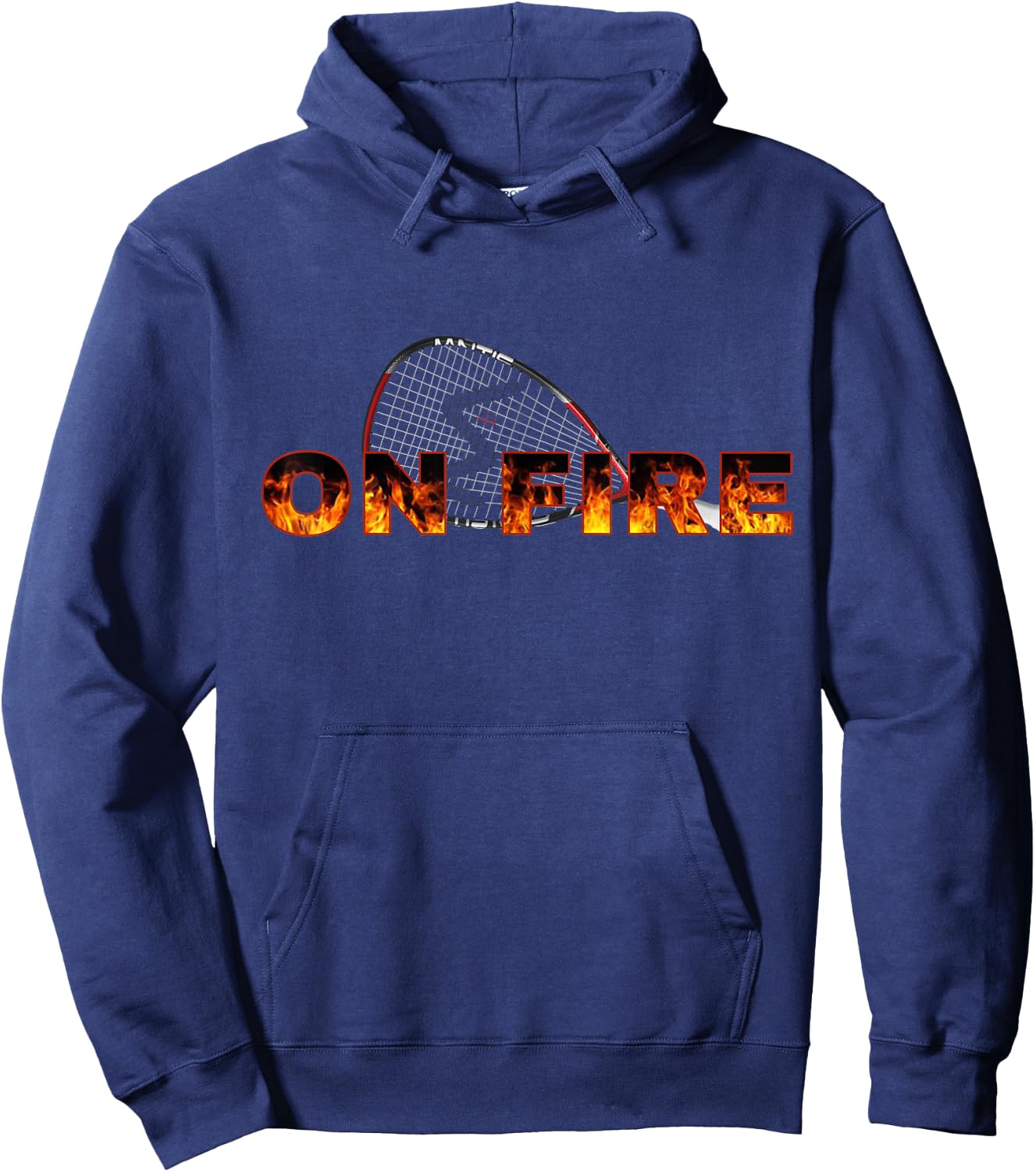 Racquetball Racquet On Fire with Flames Graphic Gear Hoodie - Hoodie | Navy