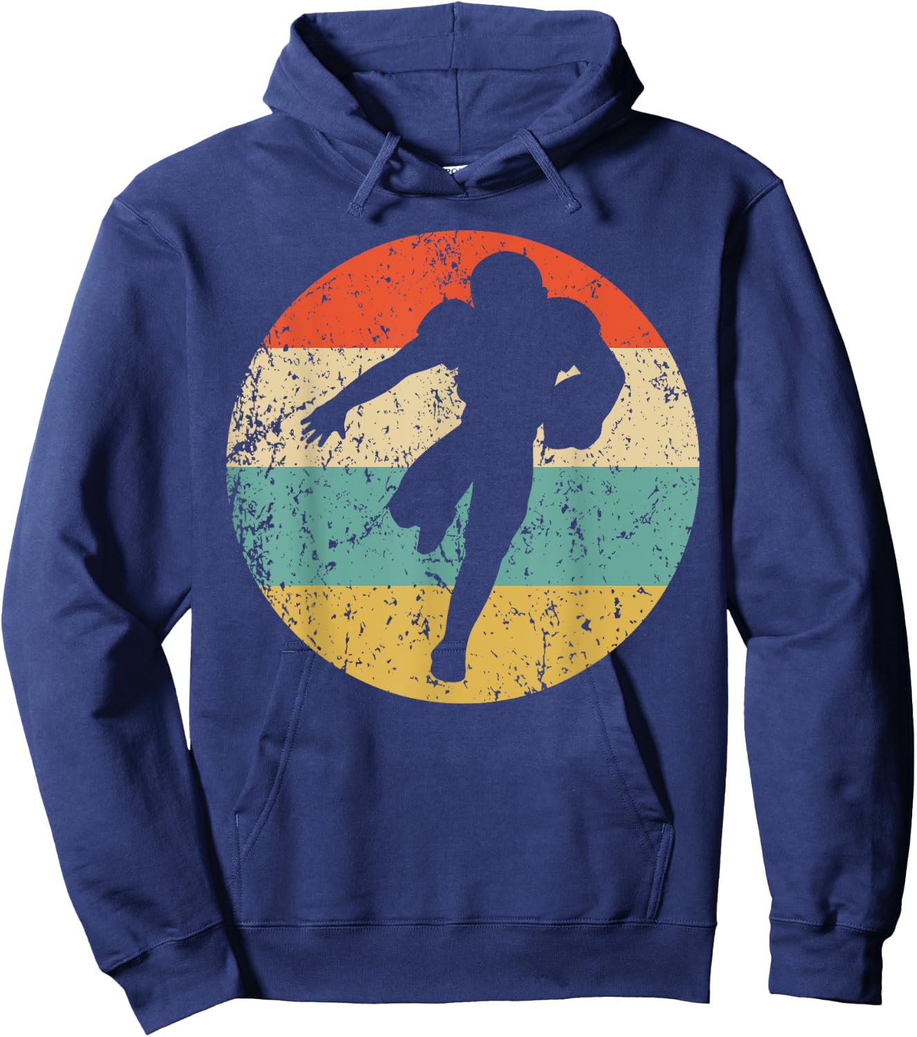 Football Player Running Back Silhouette Retro Sports Hoodie - Hoodie | Navy