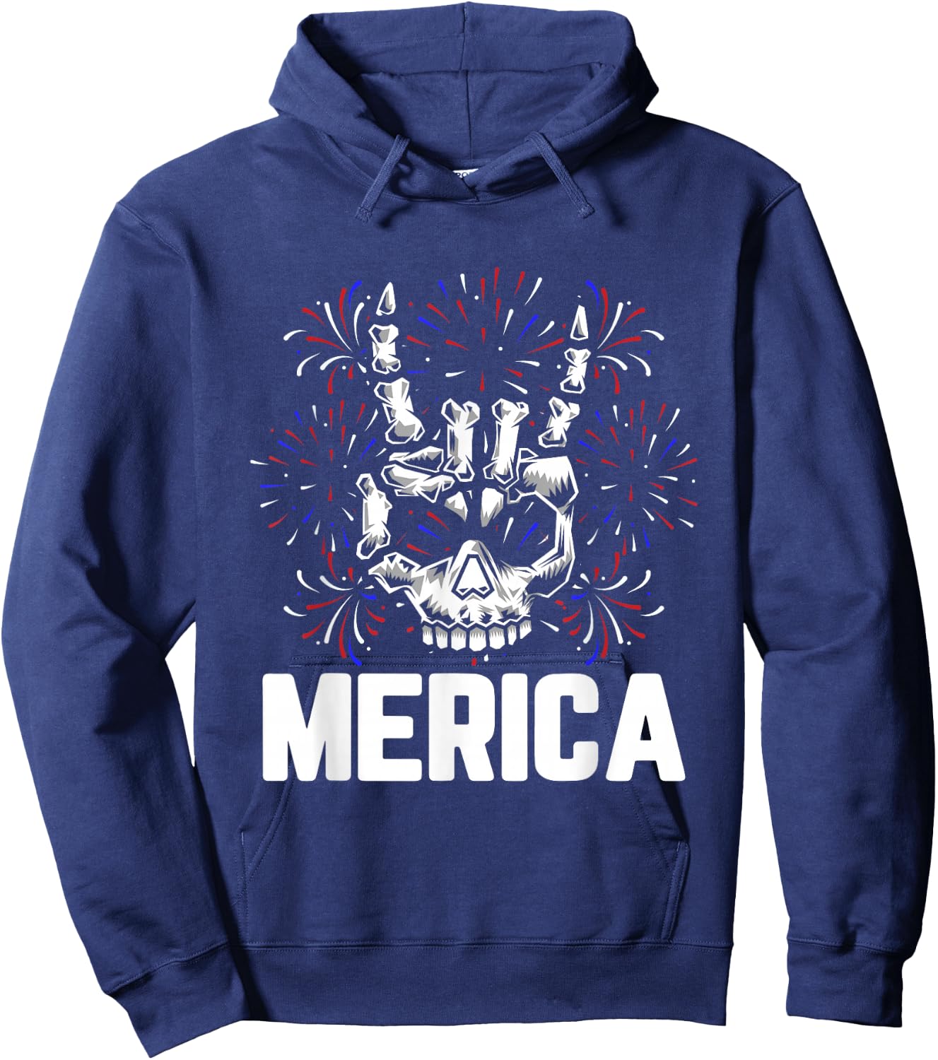 Merica 4th of July Rock And Roll Skull Hands Rocker Hoodie - Hoodie | Navy