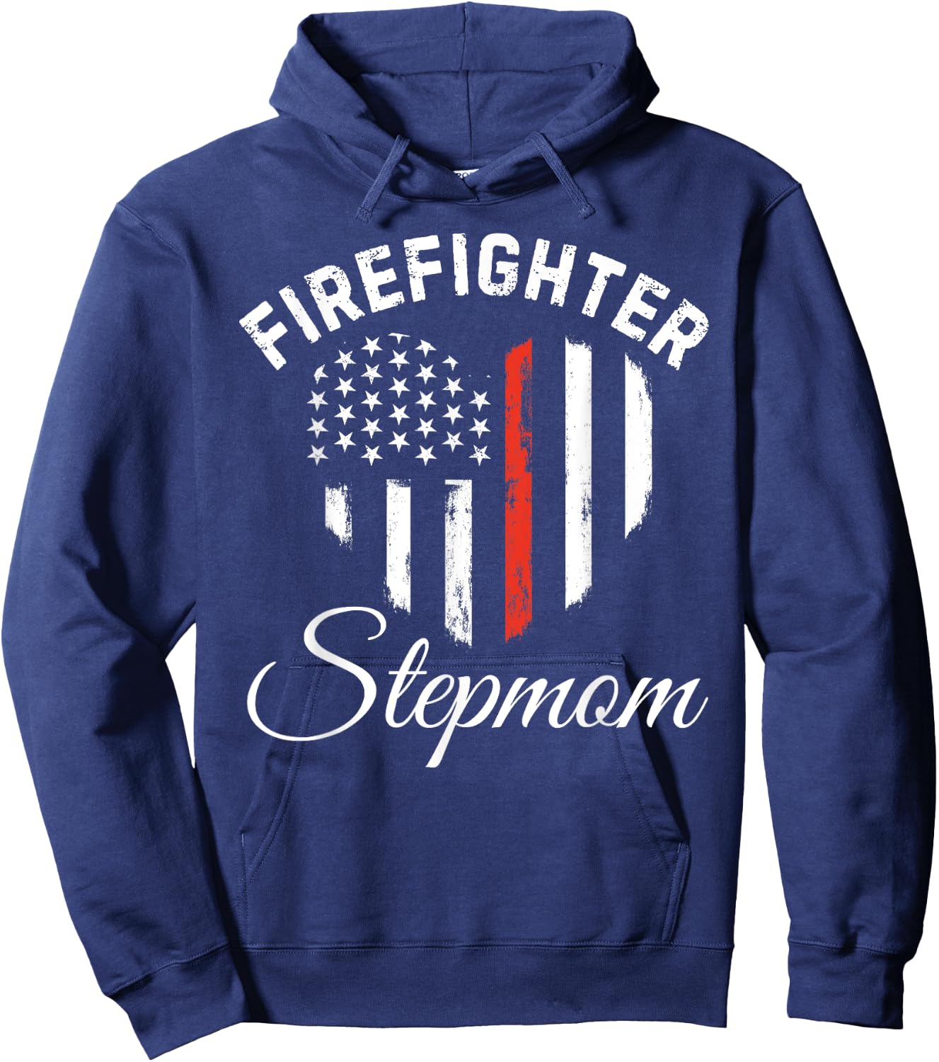 Firefighter Stepmom Patriotic Heart American Flag Mother Day Hoodie - Hoodie | Navy