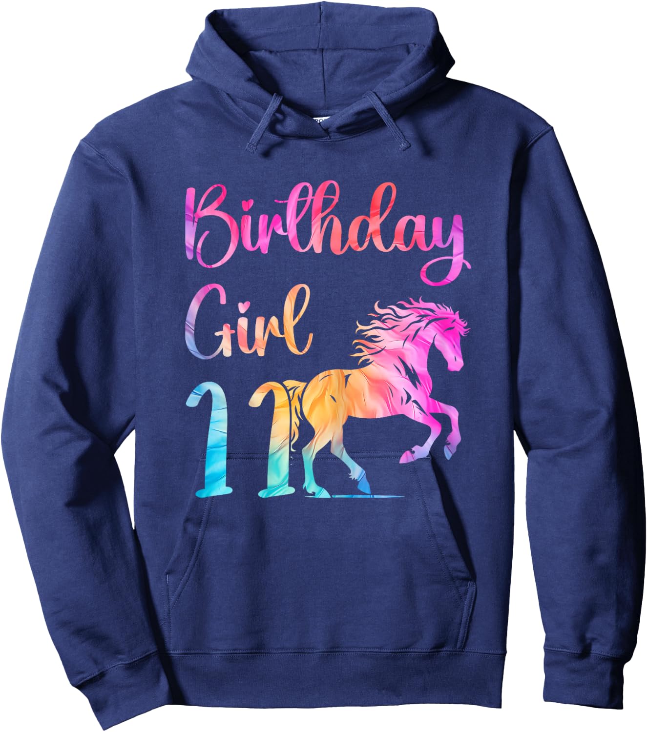 11th Birthday Horse 11 Year Old Girl Birthday Horse Lovers Hoodie - Hoodie | Navy