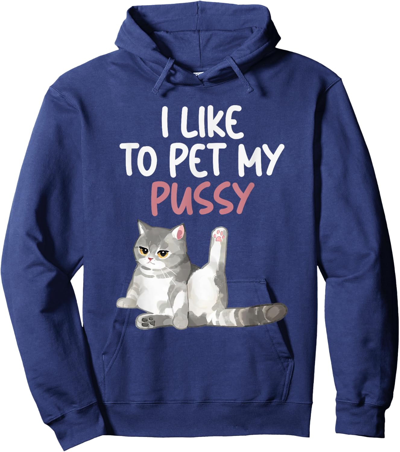 Funny Cat Like To Pet My Pussy Apparel Naughty Kinky Innuendo Meme Hoodie - Hoodie | Navy