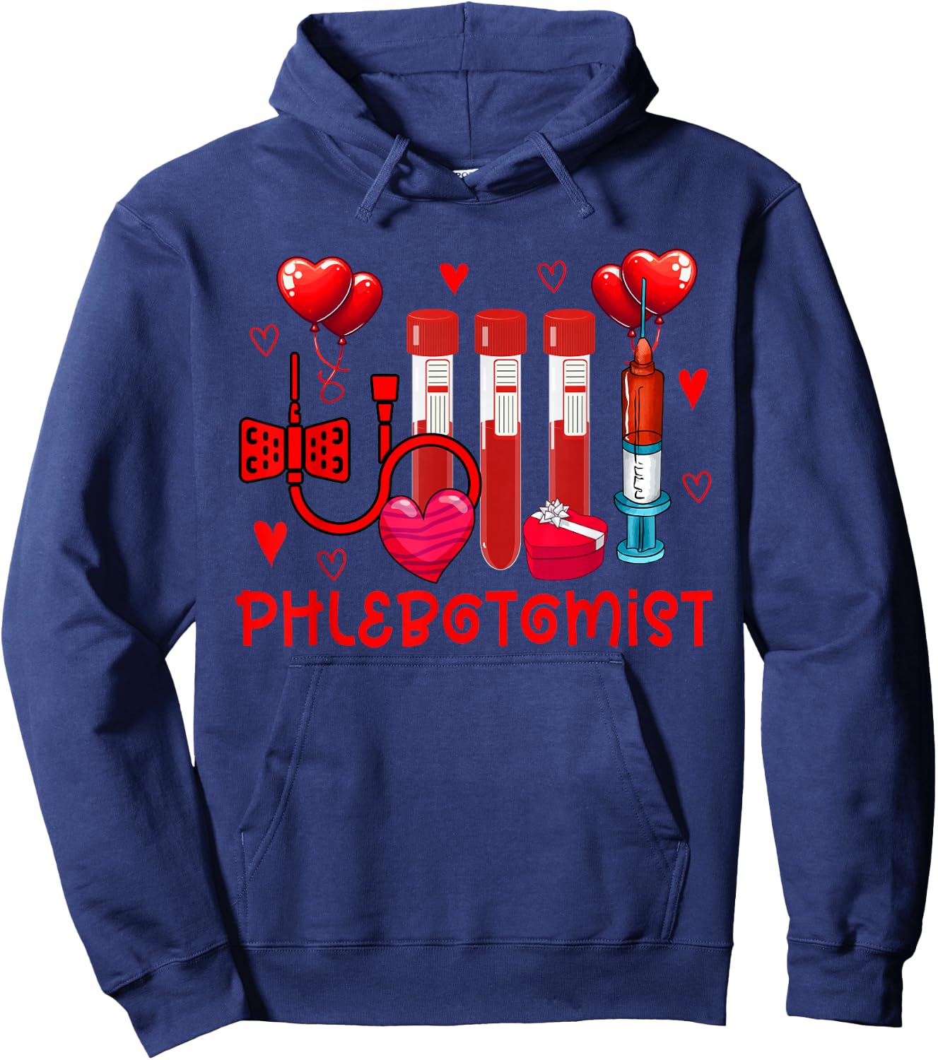 Phlebotomist Valentine's Day Phlebotomist Tools Cute Hearts Hoodie - Hoodie | Navy