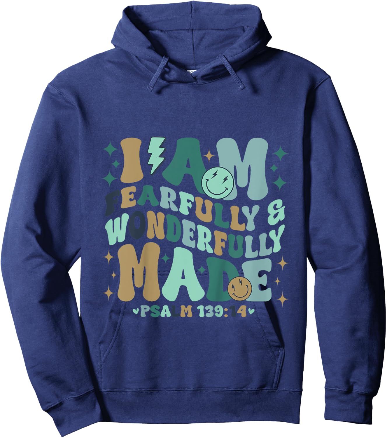 Kids I am Fearfully & Wonderfully Made Retro Bible Verse Kids Hoodie - Hoodie | Navy