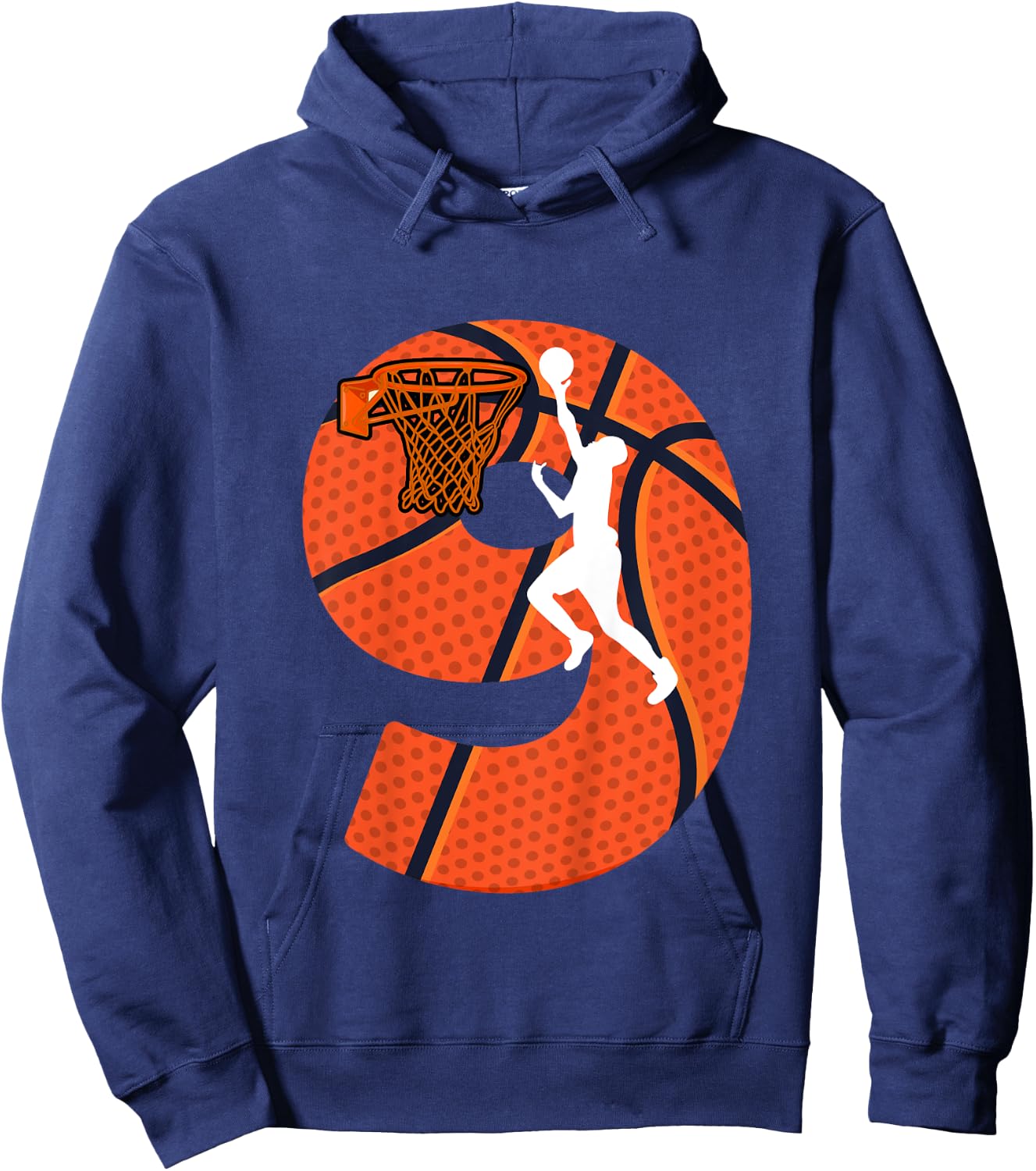 Kids 9 Year Old 9th Birthday Party Basketball Theme Boys Girls Hoodie - Hoodie | Navy