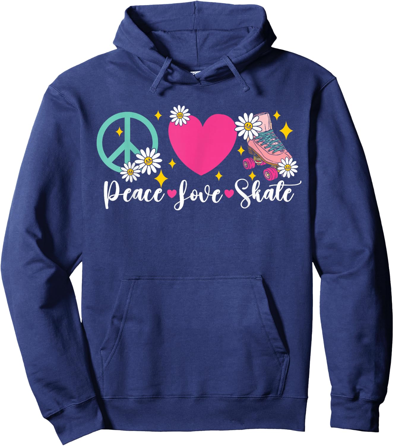 Cool Roller Skating Skate Girl Heart Peace Love Skate Hoodie - Hoodie | Navy