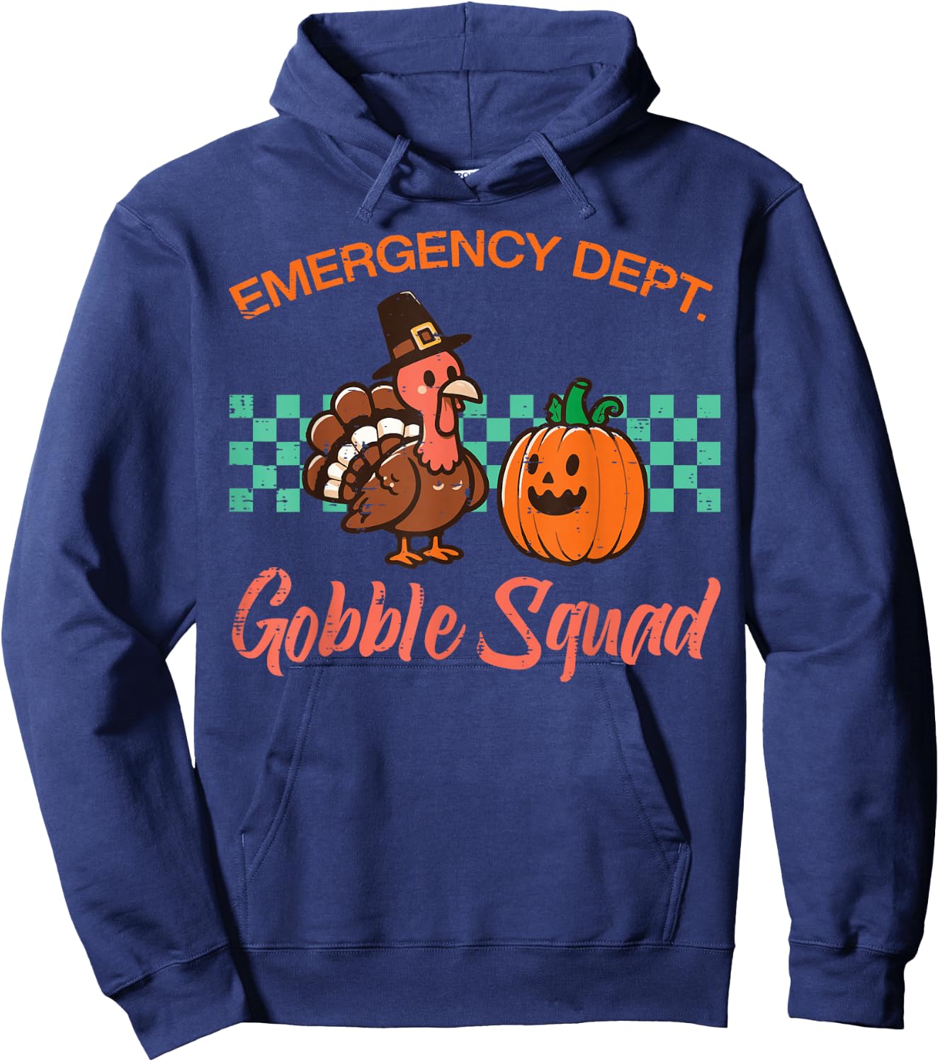 Thanksgiving Emergency Nurse Gobble Squad Scrub Top Women Hoodie - Hoodie | Navy