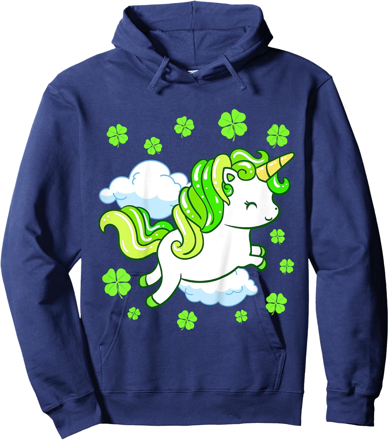 Kids St Patricks Day Unicorn Girls Toddler Shamrock Hoodie - Hoodie | Navy