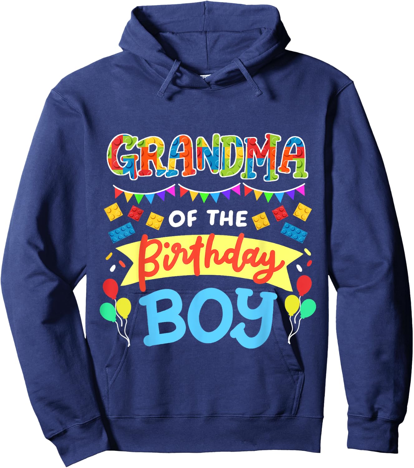 Grandma of the Birthday Boy Building Blocks Bricks Family Hoodie - Hoodie | Navy