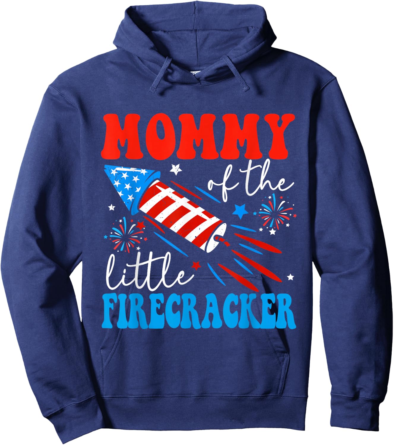 Mommy Of The Little Firecracker 4th of July Birthday Party Hoodie - Hoodie | Navy