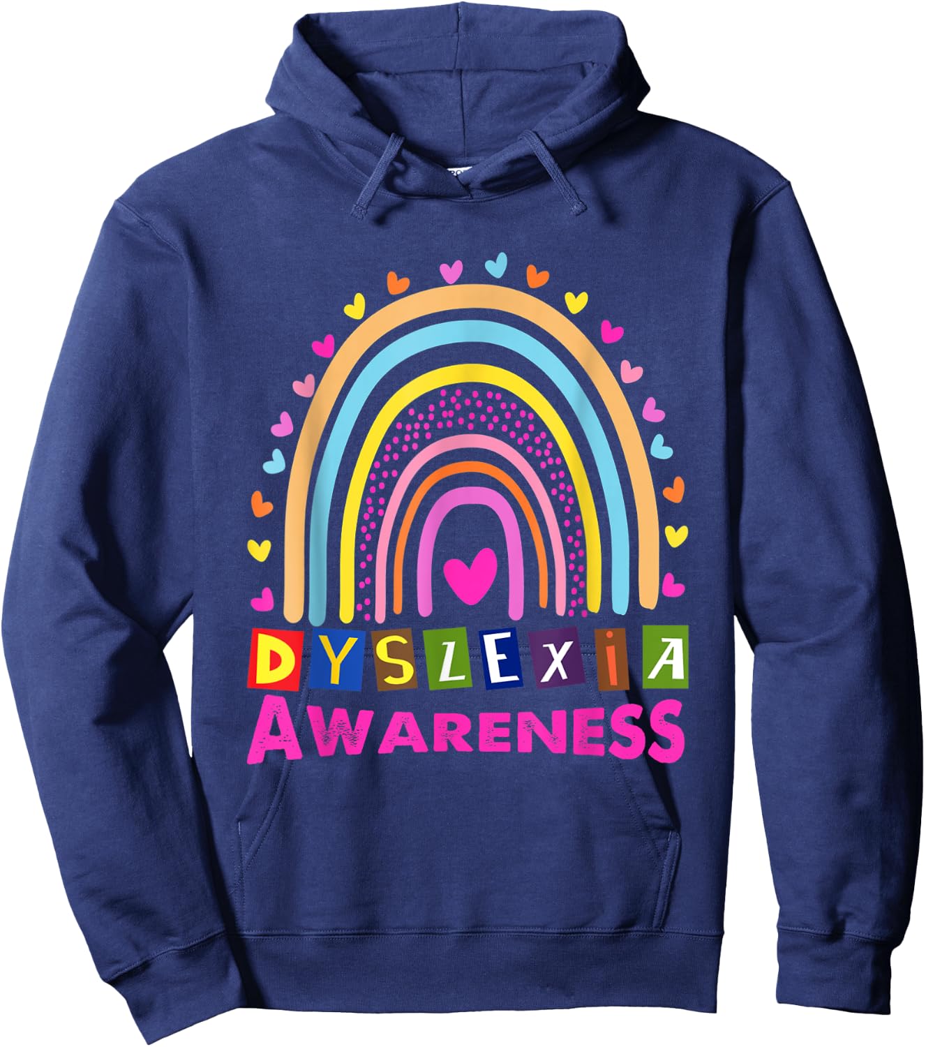 Dyslexia Awareness Month Rainbow Cute Graphic Hoodie - Hoodie | Navy