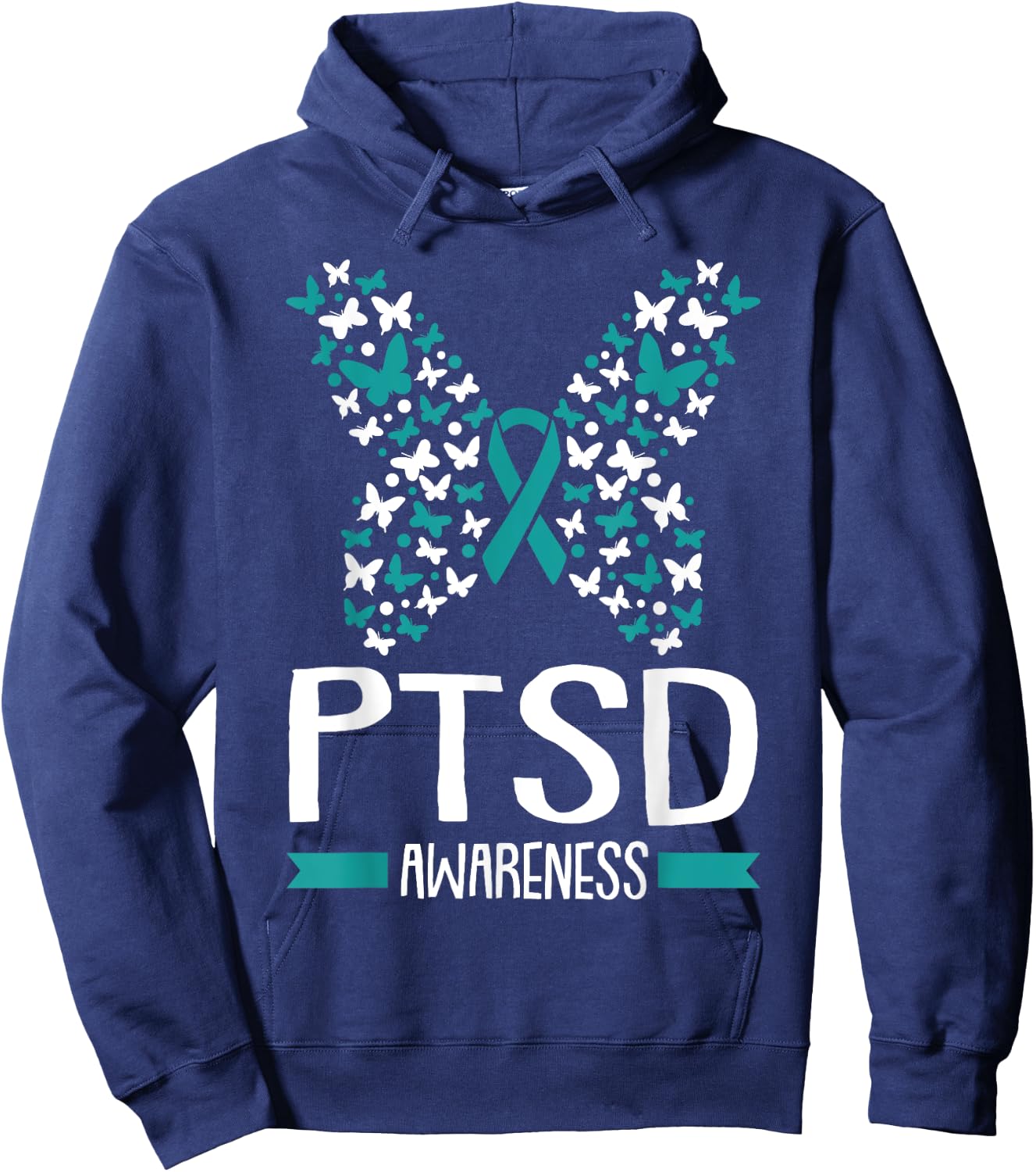 PTSD Awareness Post Traumatic Stress Disorder Ribbon Warrior Hoodie - Hoodie | Navy
