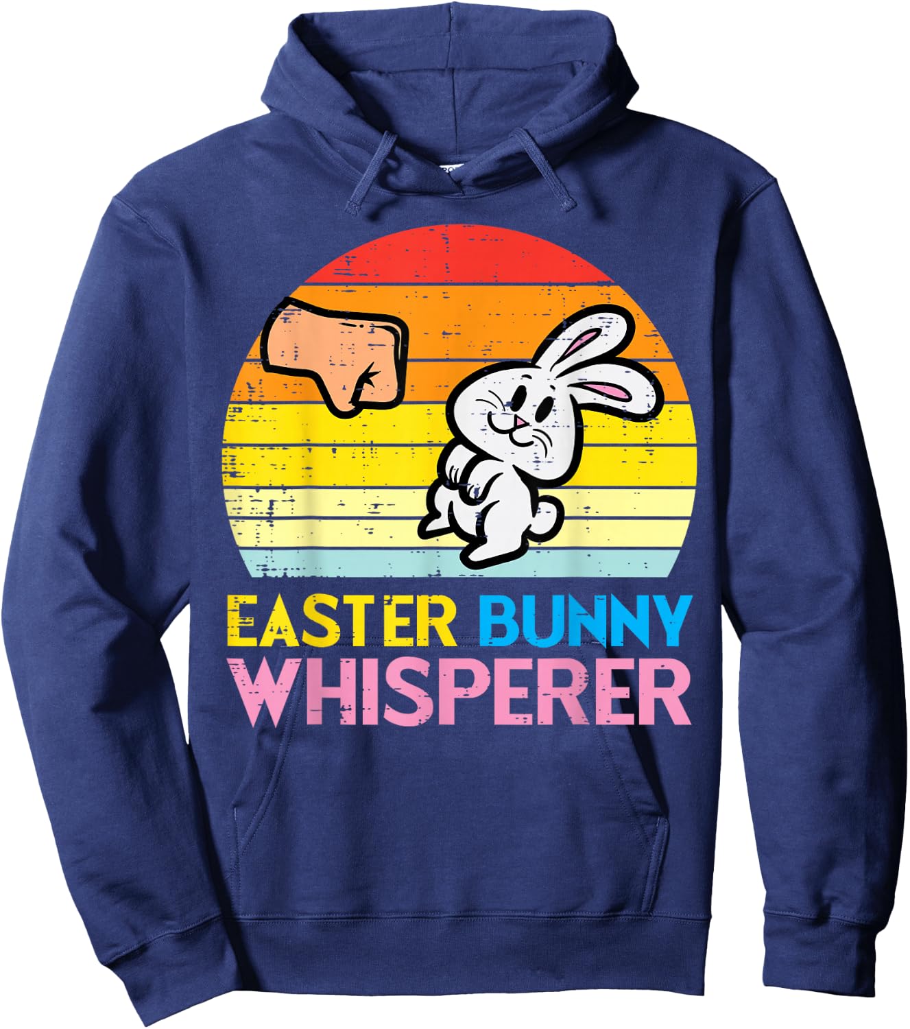 Easter Bunny Whisperer Fist Bump Retro Rabbit Men Women Kids Hoodie - Hoodie | Navy