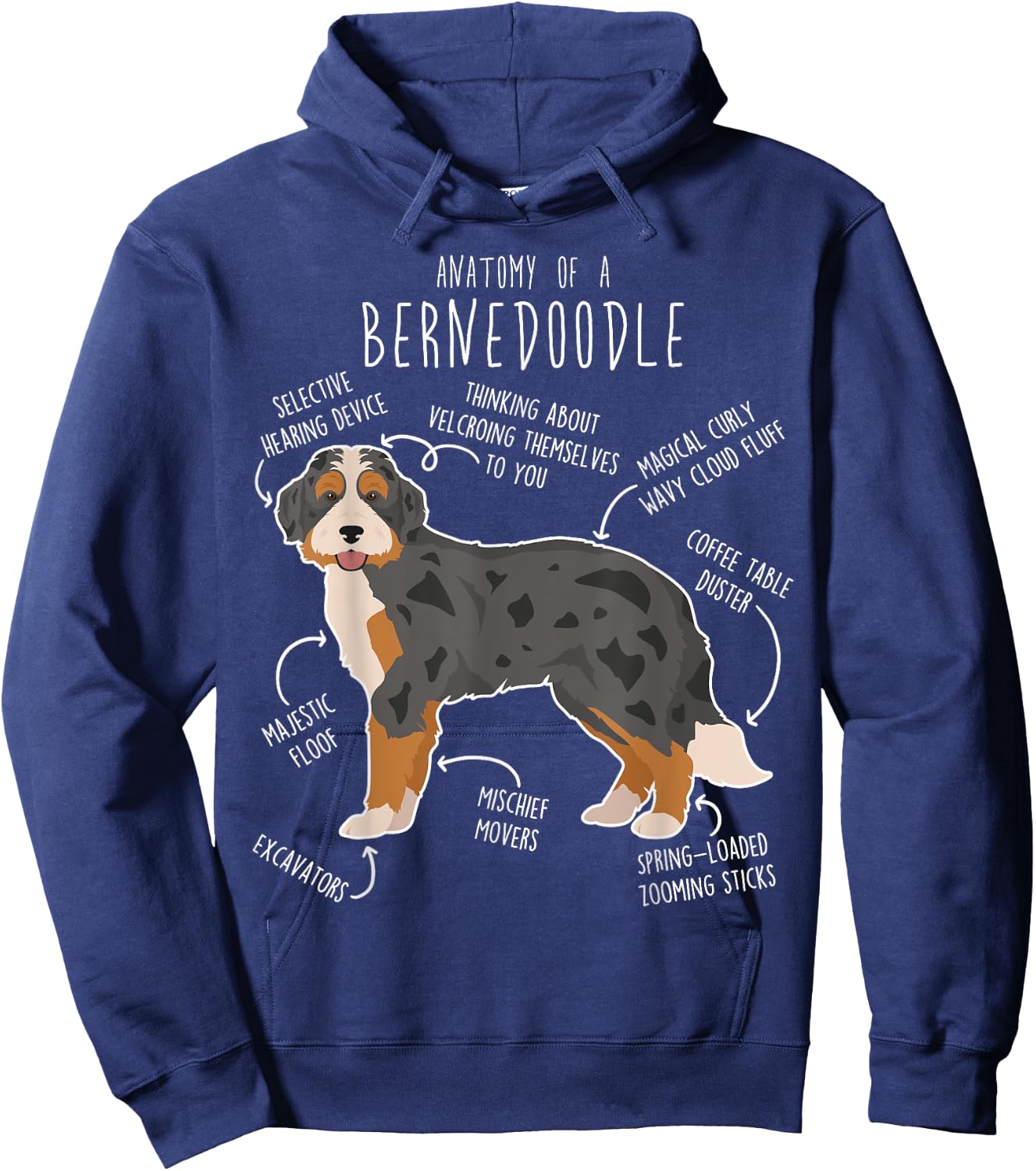 Bernedoodle Dog Anatomy, Black Merle Tri Cute Funny Pet Mom Women Girls Kids Hoodie - Hoodie | Navy