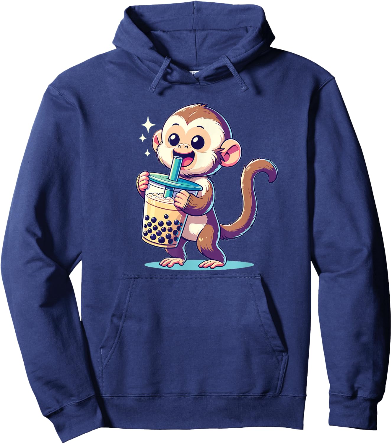 Kawaii Monkey Bubble Tea Boba Cappuccino Monkey Hoodie - Hoodie | Navy