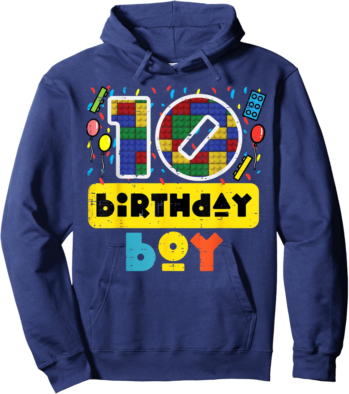 10 Birthday Boy Building Blocks 10th Bday Party Boys Kids Hoodie - Hoodie | Navy