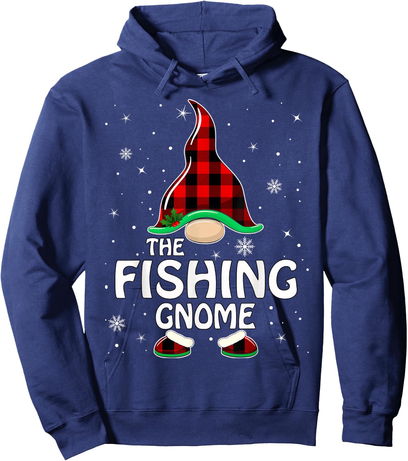 Fishing Gnome Buffalo Plaid Matching Family Christmas Pajama Hoodie - Hoodie | Navy