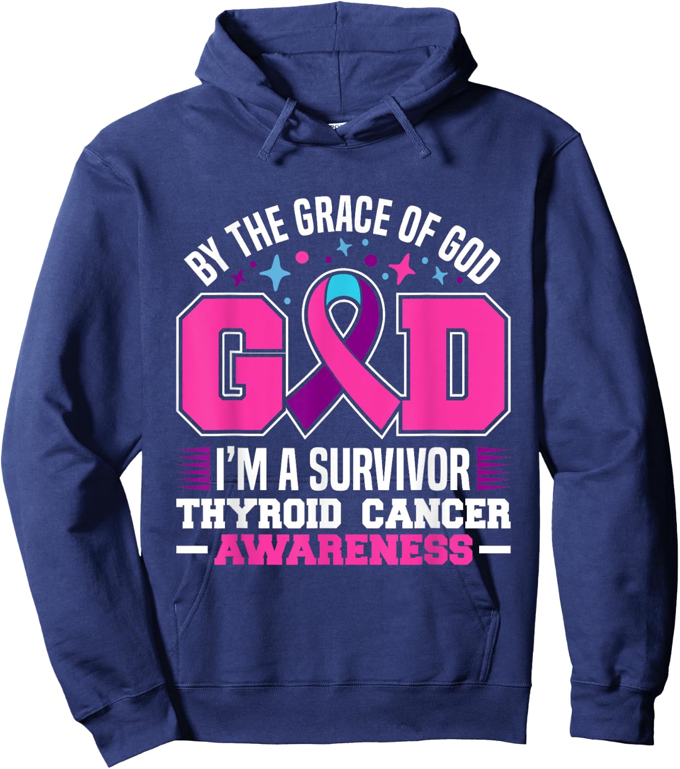 By The Grace God I'm A Survivor Thyroid Cancer Survivor Hoodie - Hoodie | Navy