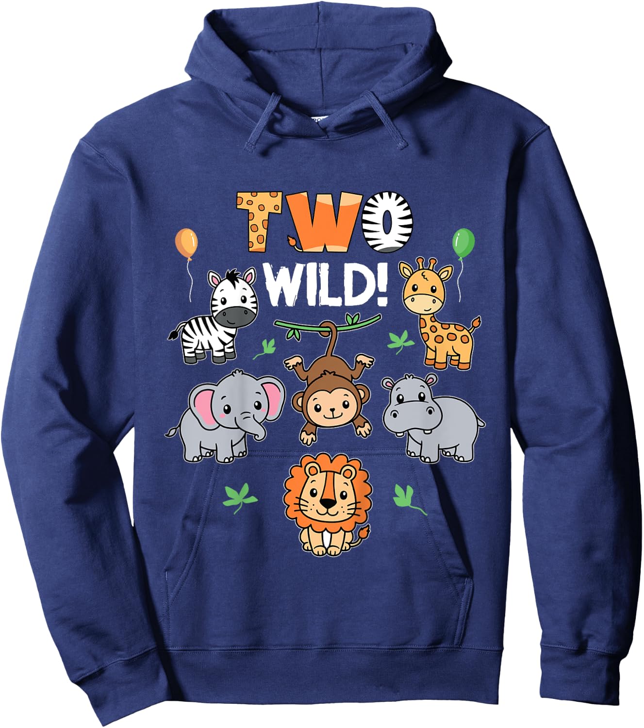 Kids 2nd Birthday Boy Girl Two Wild Jungle Zoo Animals Birthday Hoodie - Hoodie | Navy