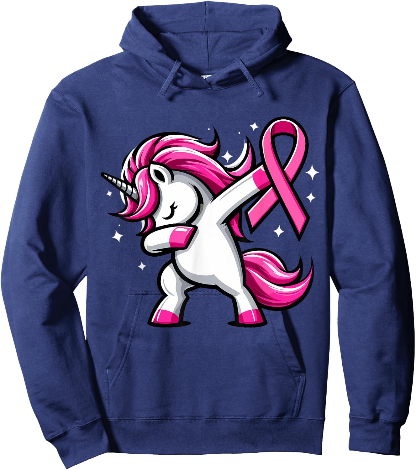Pink Ribbon Unicorn Breast Cancer Awareness for Girls Kids Hoodie - Hoodie | Navy