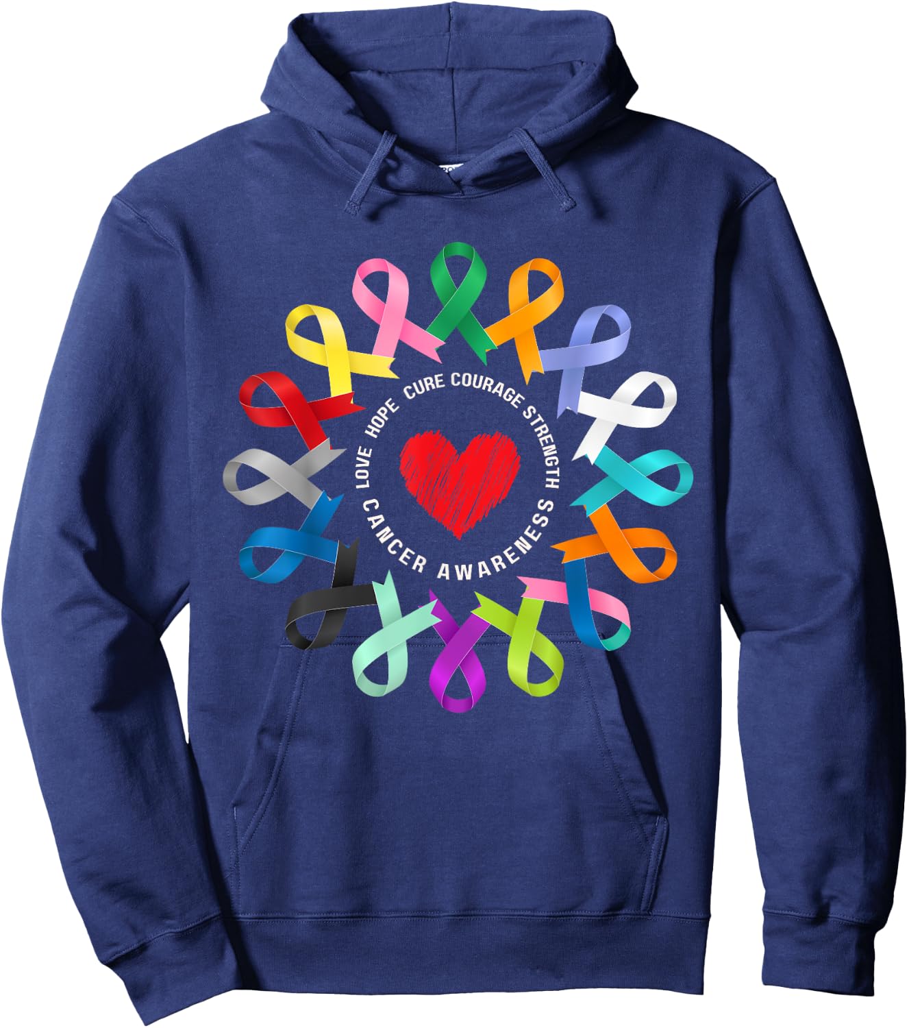 All Cancer Matters Awareness Fight Heart Ribbon Support Hoodie - Hoodie | Navy