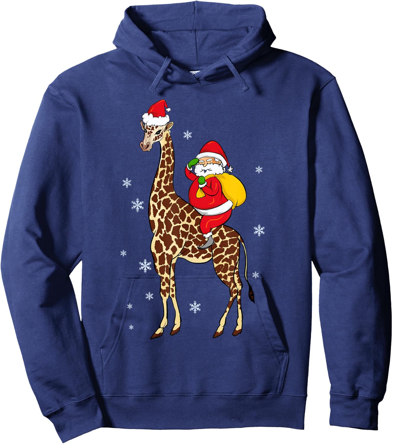 Funny Santa Giraffe Christmas Pajama Gift Women Kids Hoodie - Hoodie | Navy
