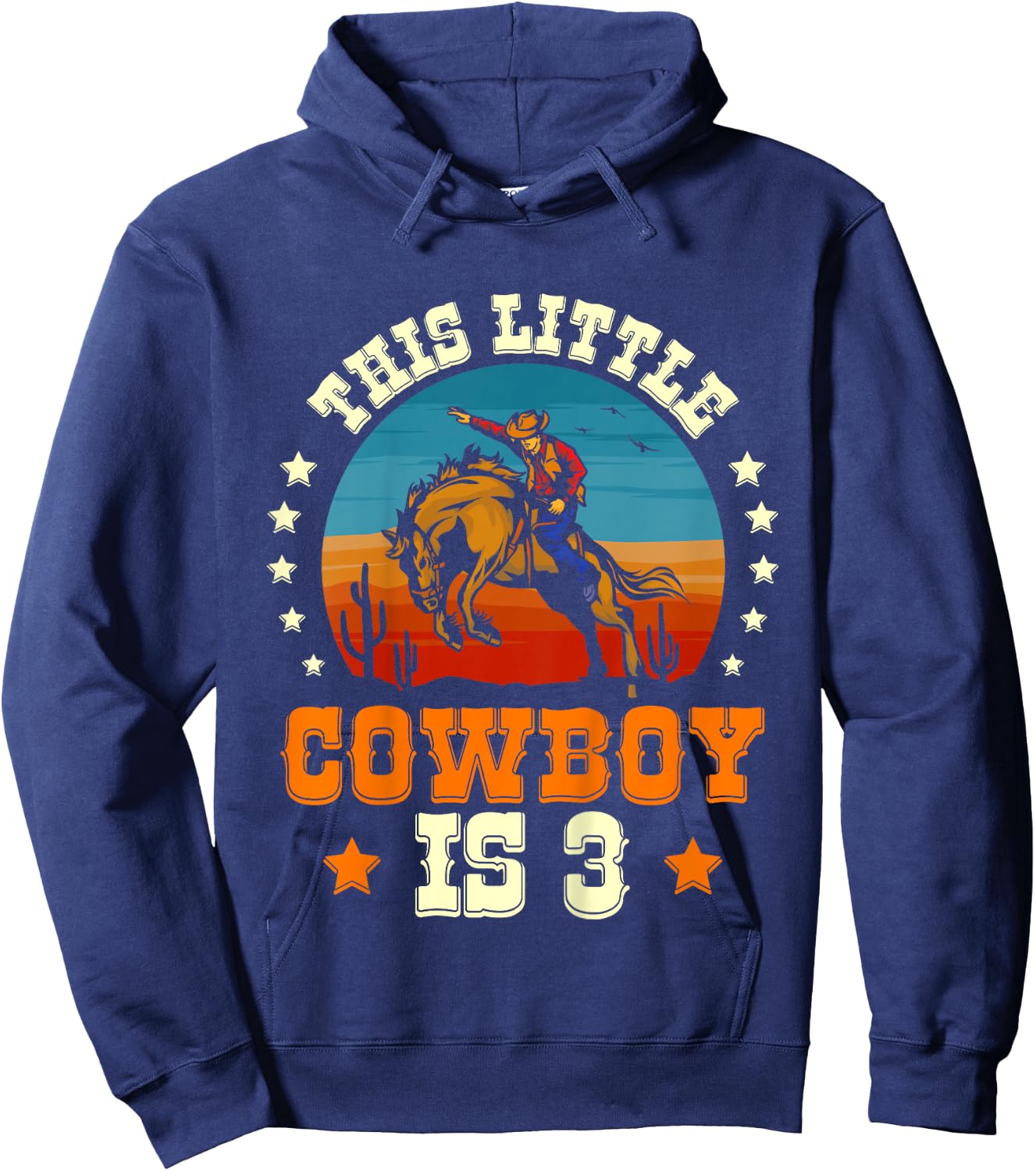 Kids Cowboy 3rd Birthday Boys 3 Year Old Rodeo Western Horse Hoodie - Hoodie | Navy