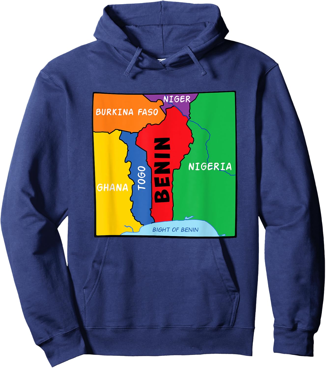Colorful simplified Benin map, neighboring countries names Hoodie - Hoodie | Navy