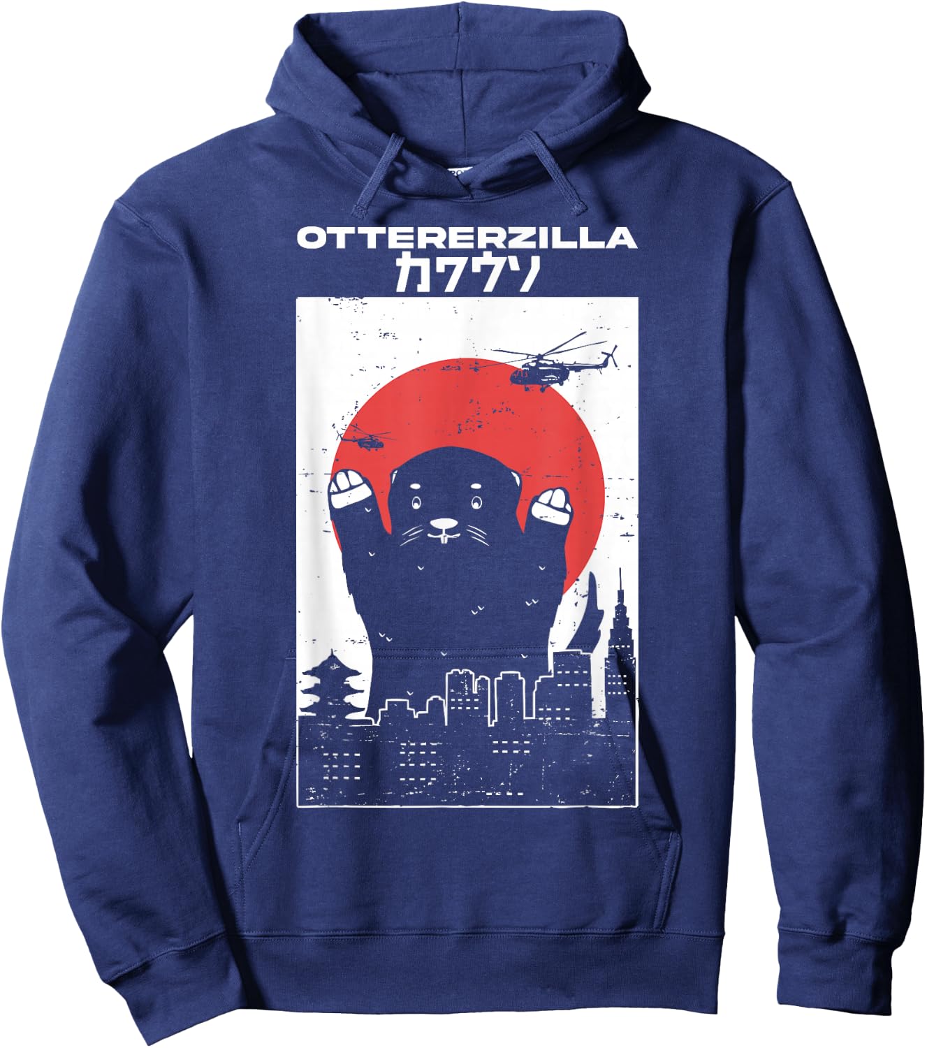 Otterzilla - Funny Otter, Rodent, Retro Japanese Design Hoodie - Hoodie | Navy