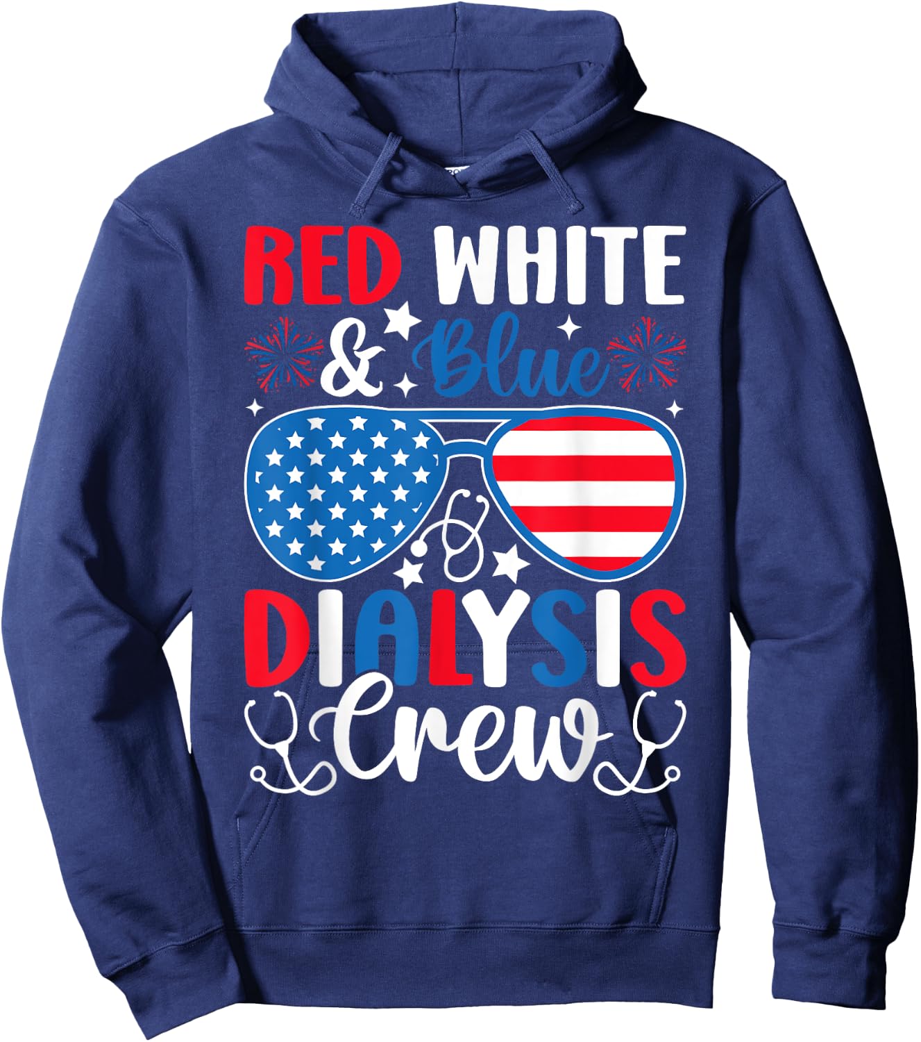 Red White Blue Dialysis Crew Patriotic Nurse 4th of July Kids Men Hoodie - Hoodie | Navy