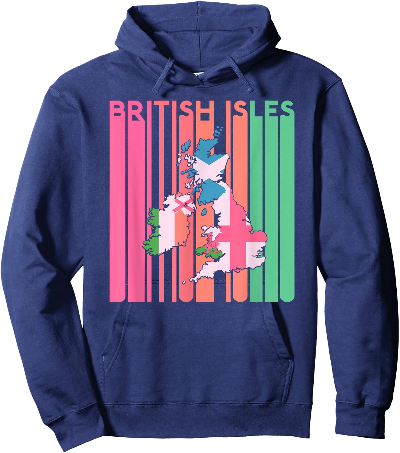 British Isles Sea Ireland Scotland Wales England Map Retro Hoodie - Hoodie | Navy