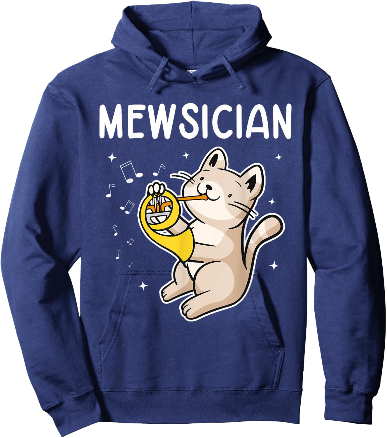 French Horn Marching Band Musical Instrument Mewsician Cat Hoodie - Hoodie | Navy