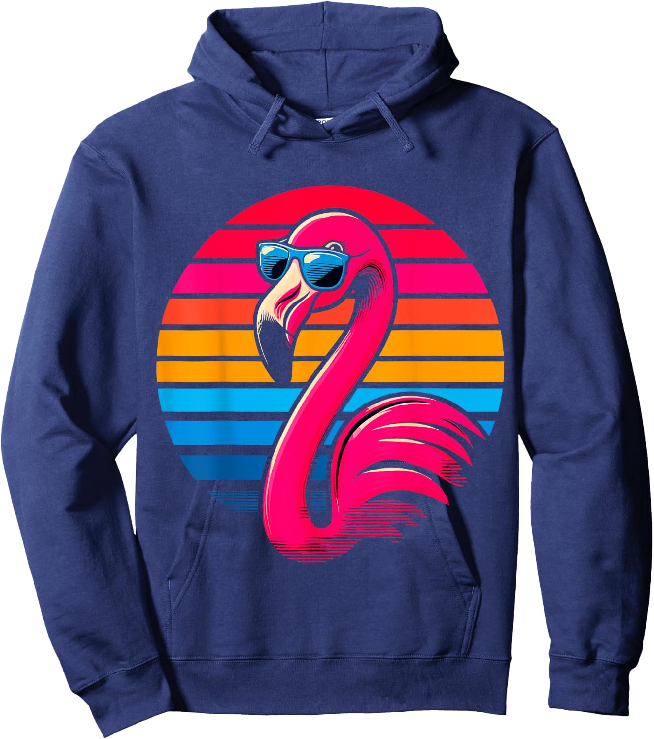 cool Flamingo with Sunglasses 70s 80s 90s Party Retro Hoodie - Hoodie | Navy