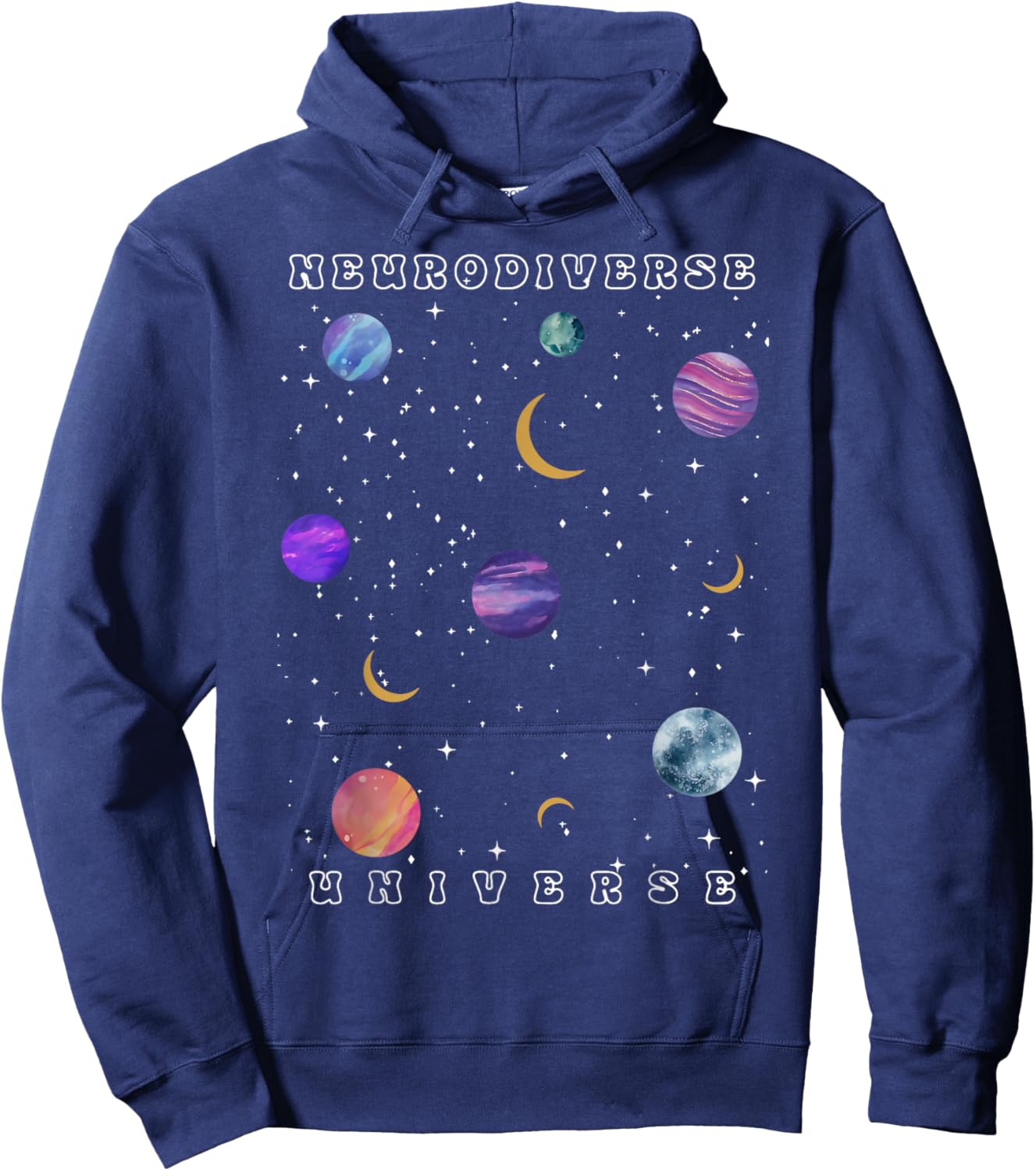 Retro Neurodiverse Universe Space Autism Awareness ADHD Hoodie - Hoodie | Navy